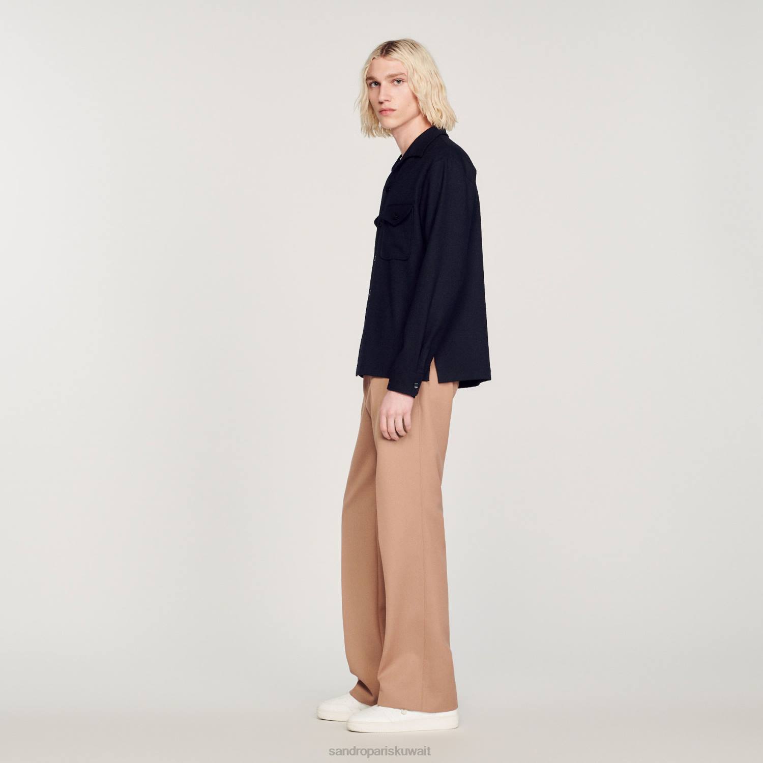 ثياب Sandro Paris قميص فضفاض لون واحد رجال ZJ00699