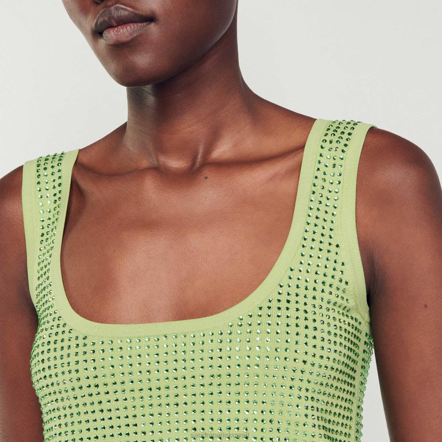 ثياب Sandro Paris جزء علوي من حجر الراين كاكي خفيف نحيف ZJ0069