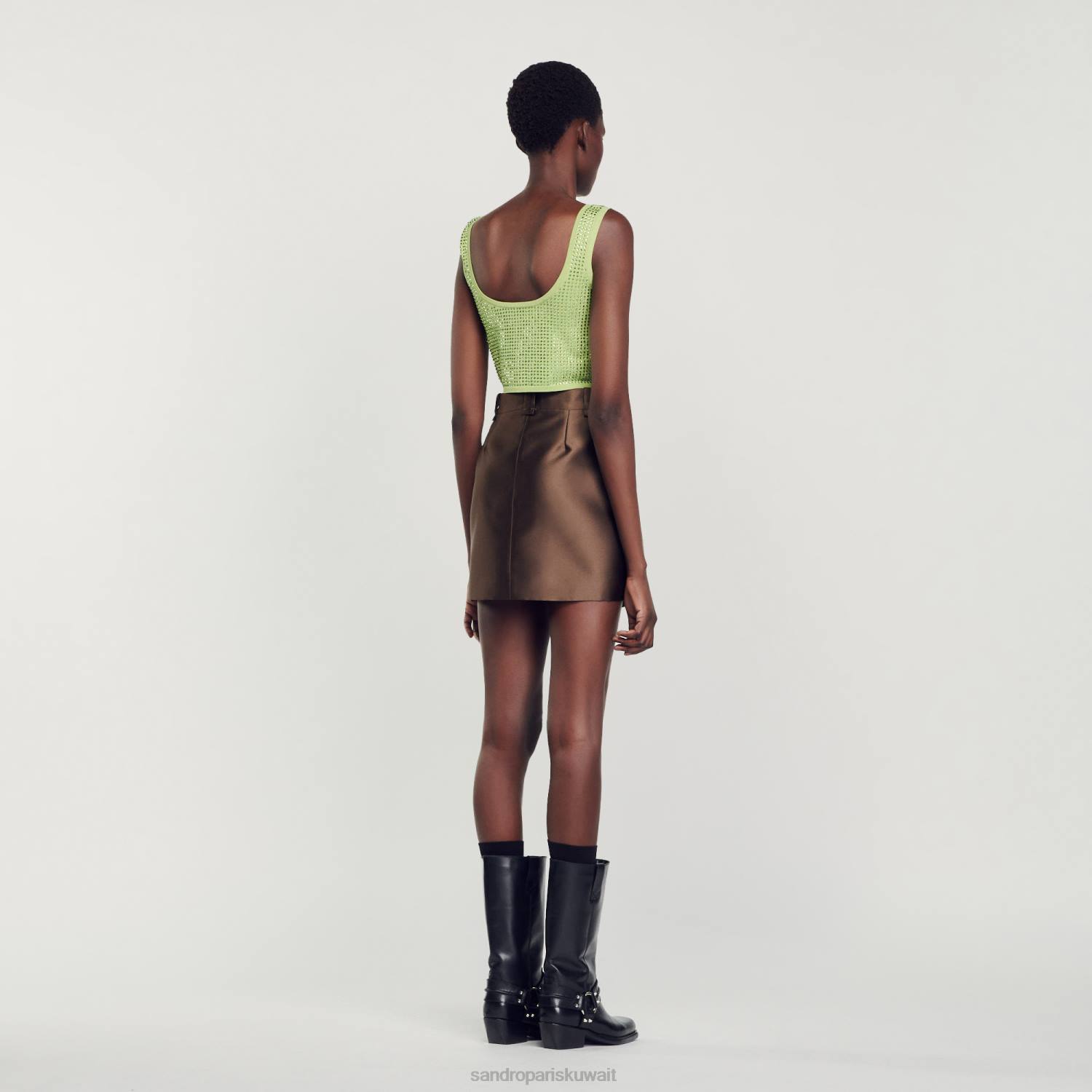 ثياب Sandro Paris جزء علوي من حجر الراين كاكي خفيف نحيف ZJ0069