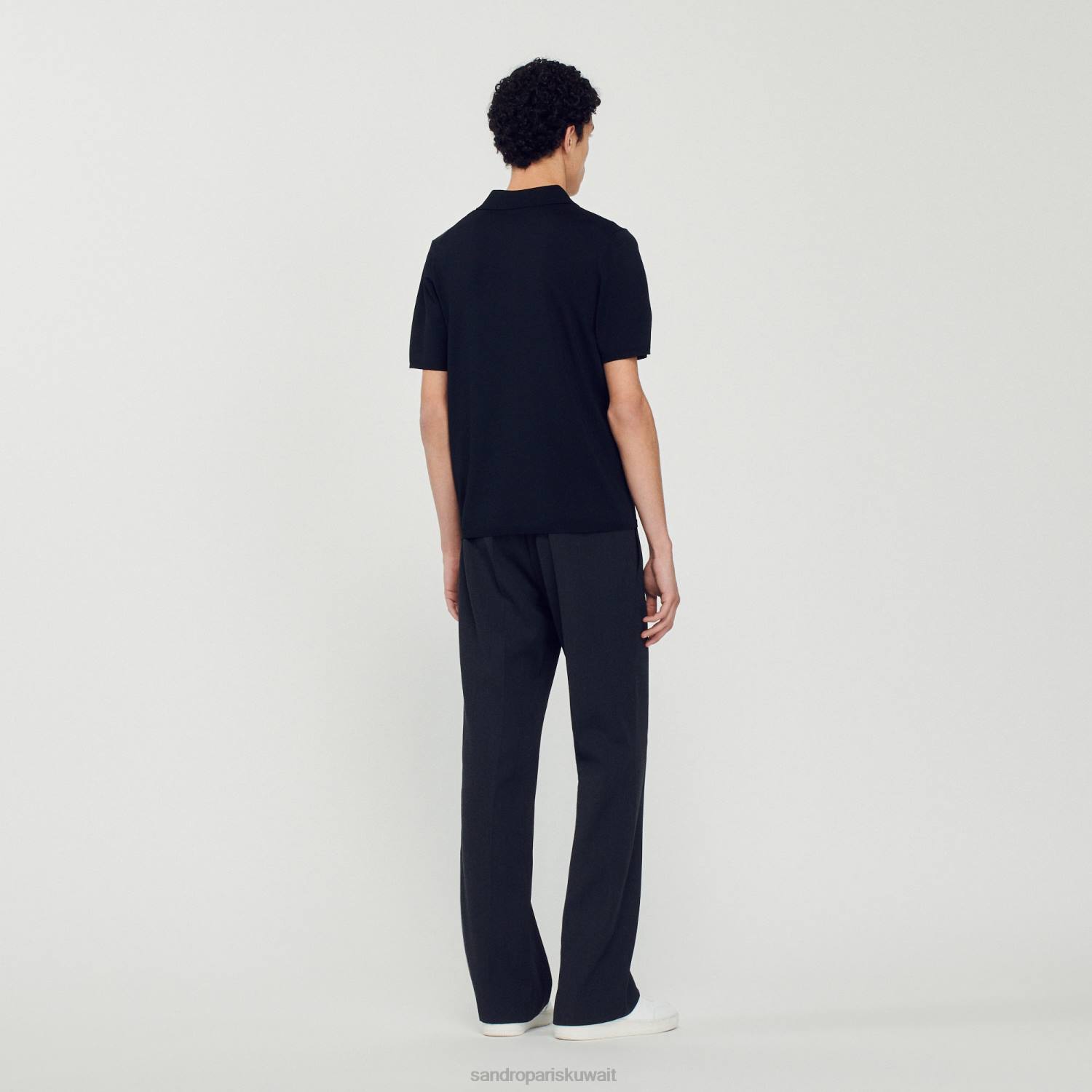 ثياب Sandro Paris قميص بولو محبوك بأكمام قصيرة أسود رجال ZJ00700