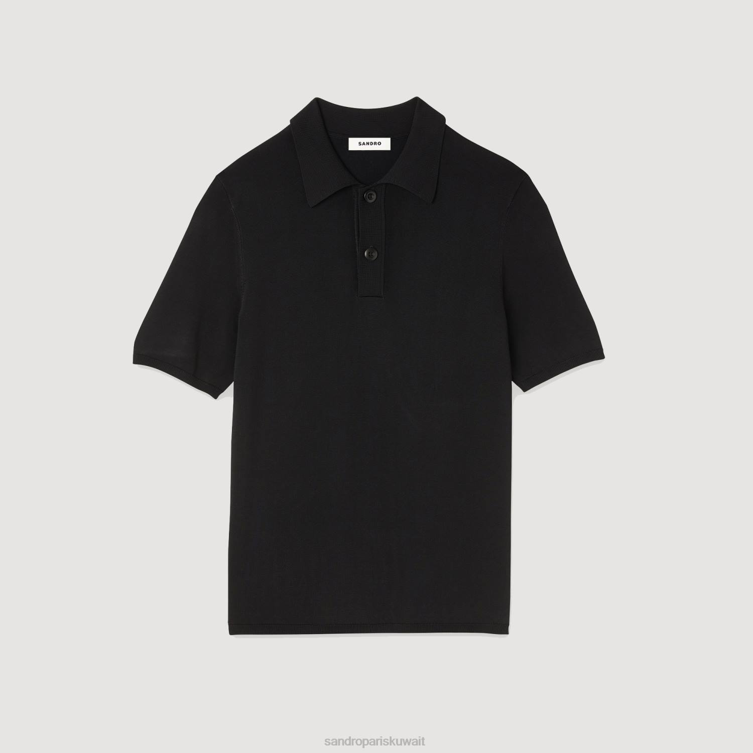 ثياب Sandro Paris قميص بولو محبوك بأكمام قصيرة أسود رجال ZJ00700