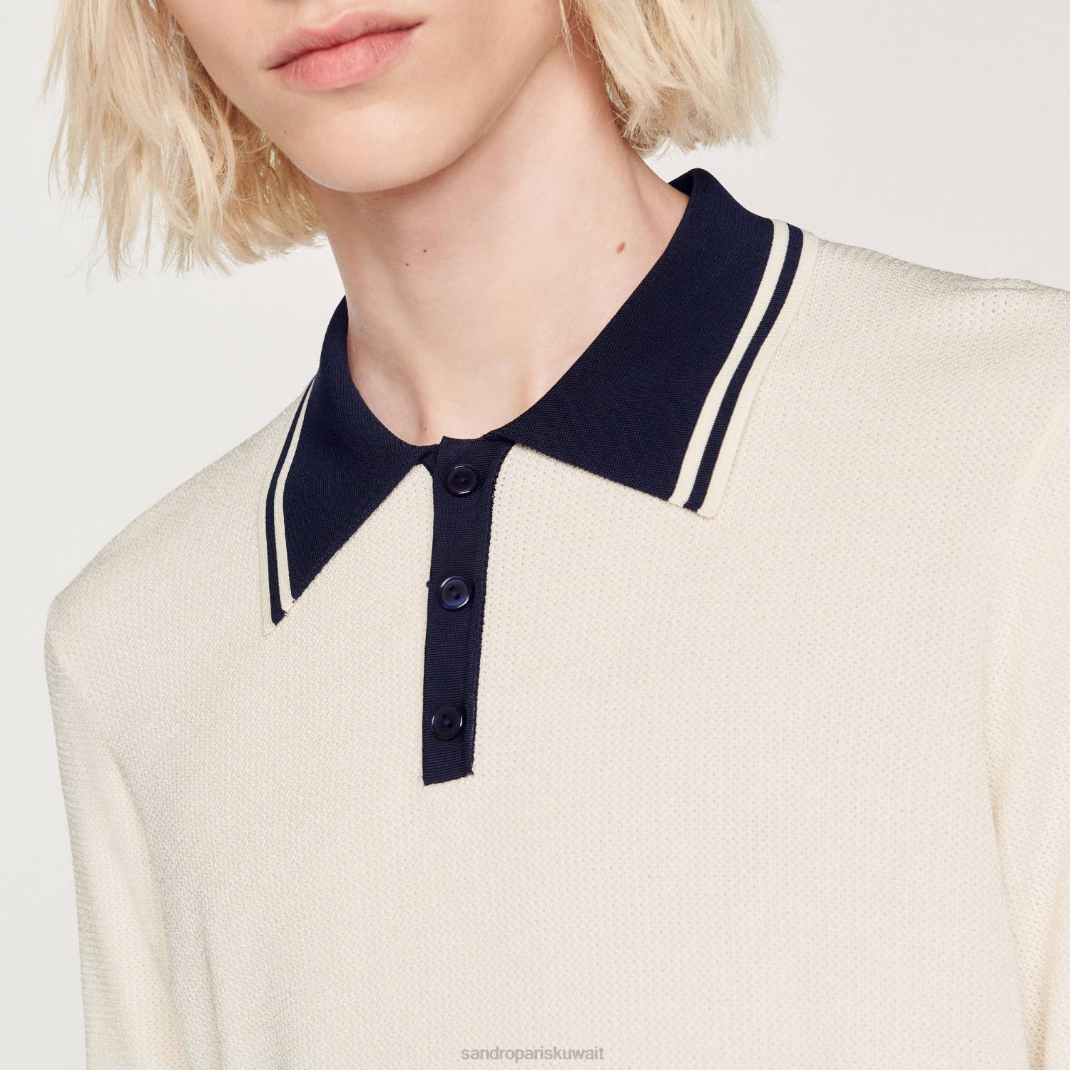 ثياب Sandro Paris قميص بولو بياقة متباينة بيج فاتح رجال ZJ00702