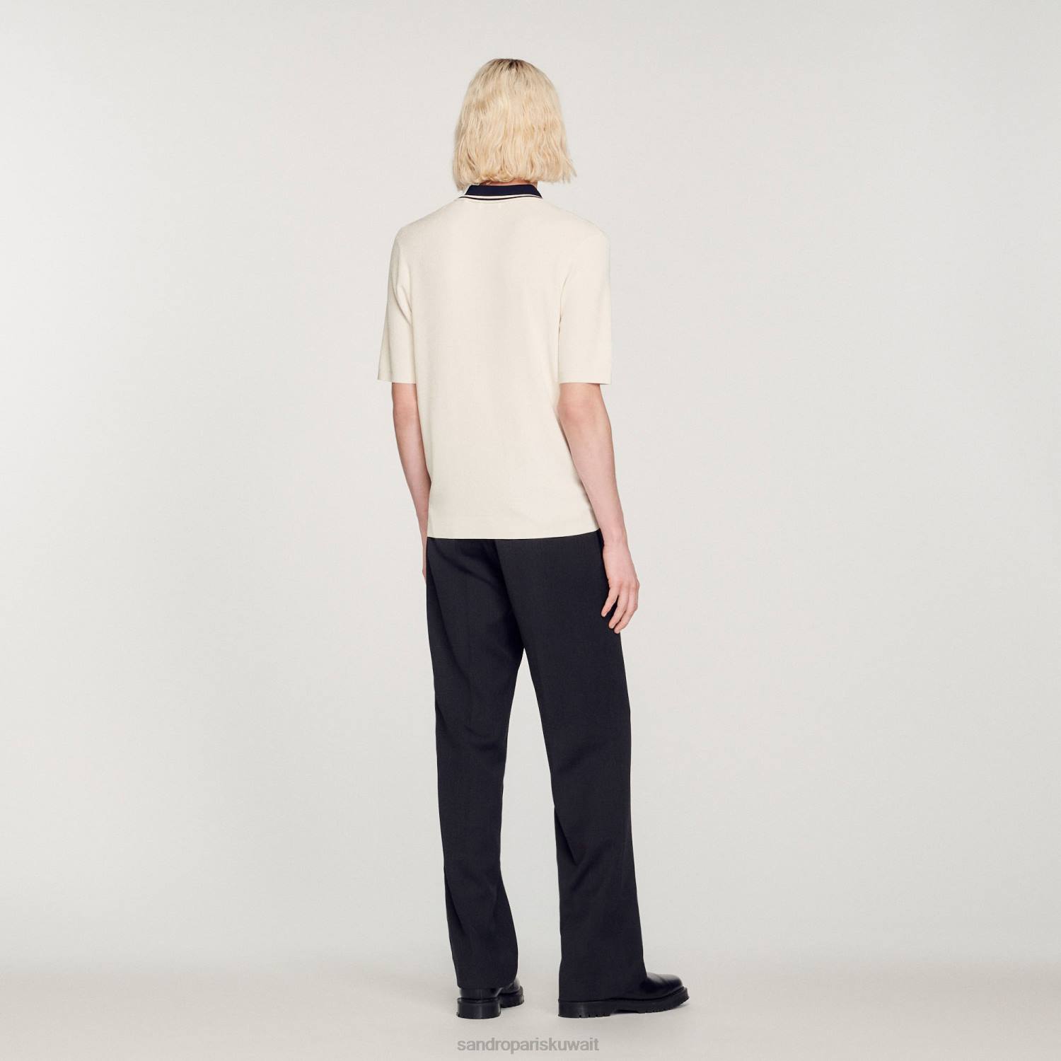 ثياب Sandro Paris قميص بولو بياقة متباينة بيج فاتح رجال ZJ00702