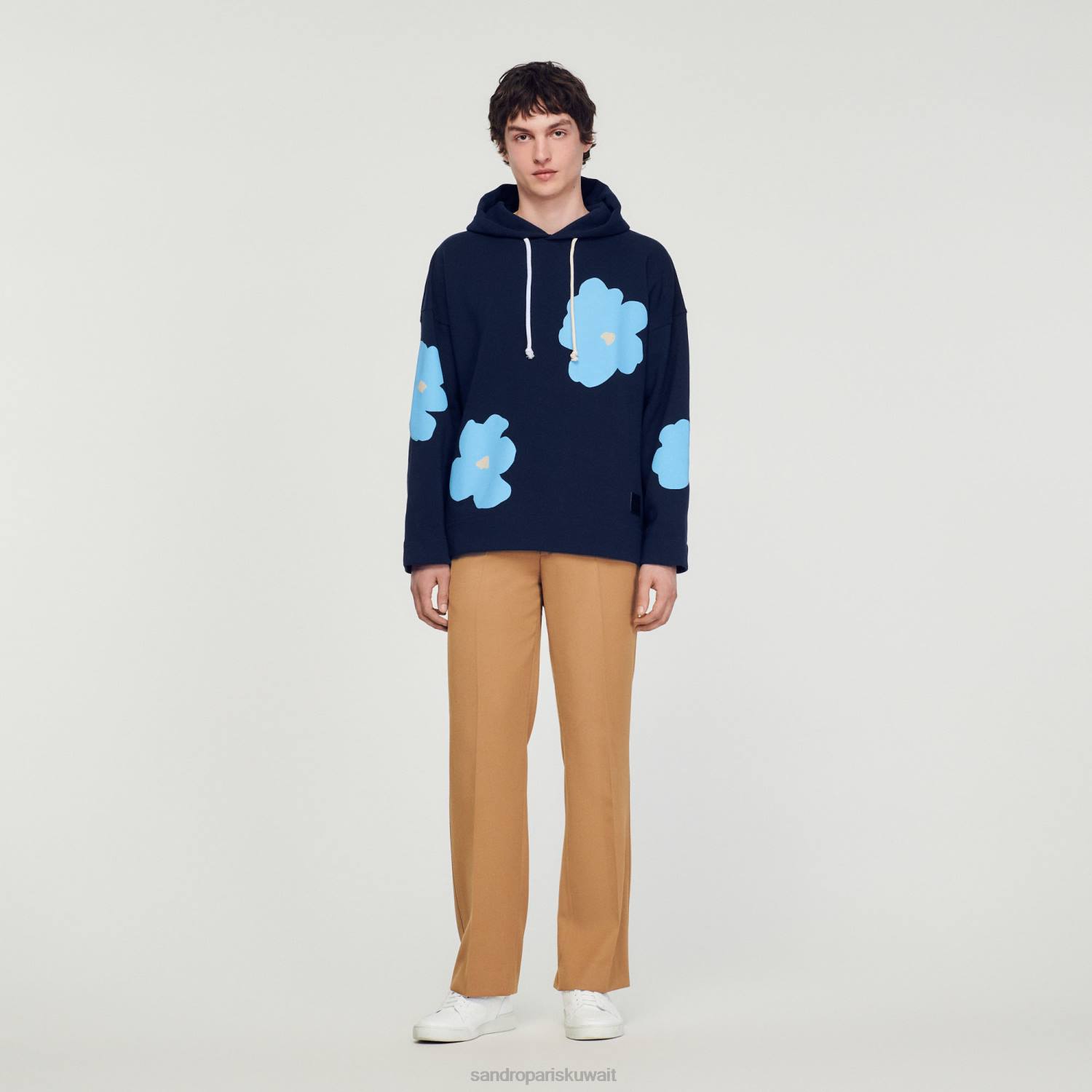 ثياب Sandro Paris هوديي نمط الأزهار الأزرق الداكن رجال ZJ00703