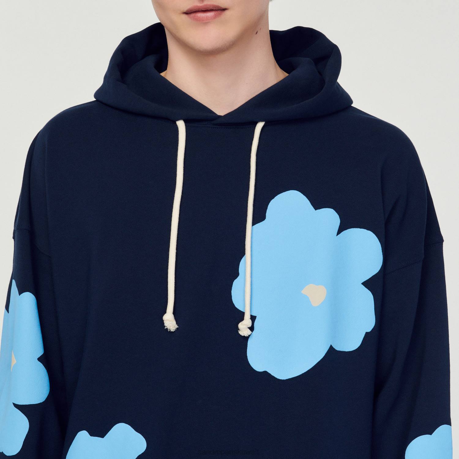 ثياب Sandro Paris هوديي نمط الأزهار الأزرق الداكن رجال ZJ00703