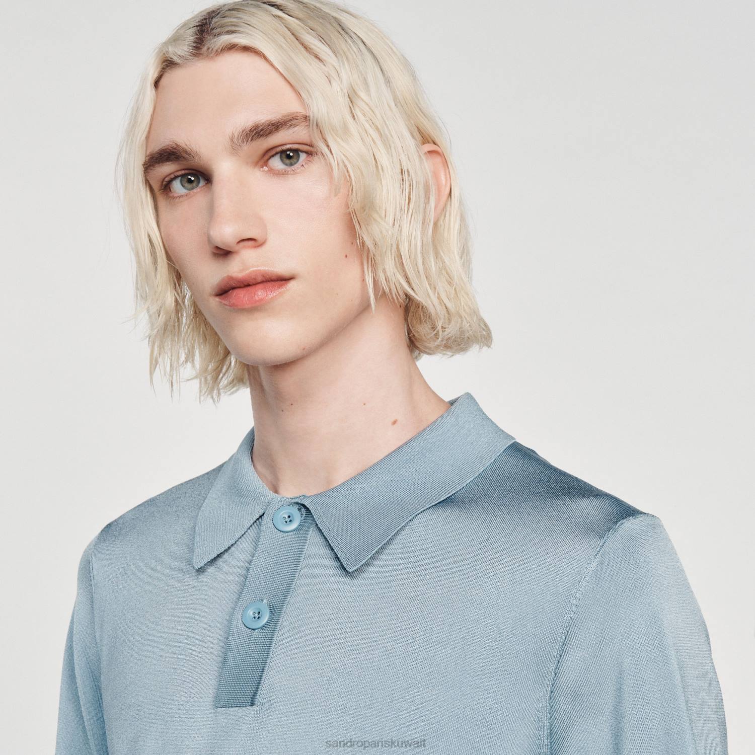 ثياب Sandro Paris قميص بولو محبوك بأكمام قصيرة لون واحد رجال ZJ00705