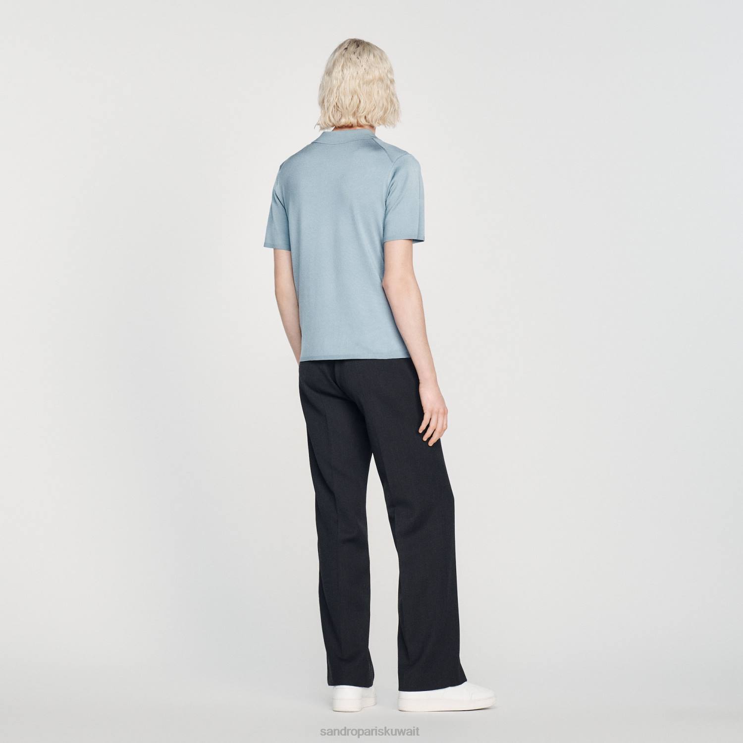 ثياب Sandro Paris قميص بولو محبوك بأكمام قصيرة لون واحد رجال ZJ00705