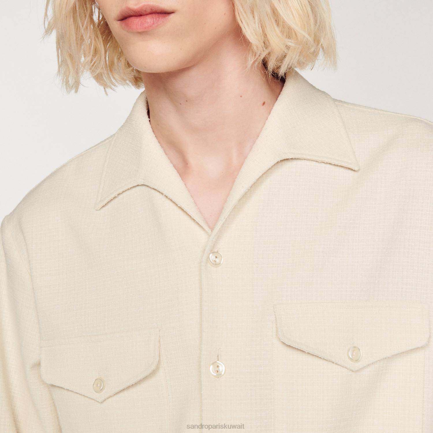 ثياب Sandro Paris قميص فضفاض أبيض رجال ZJ00708