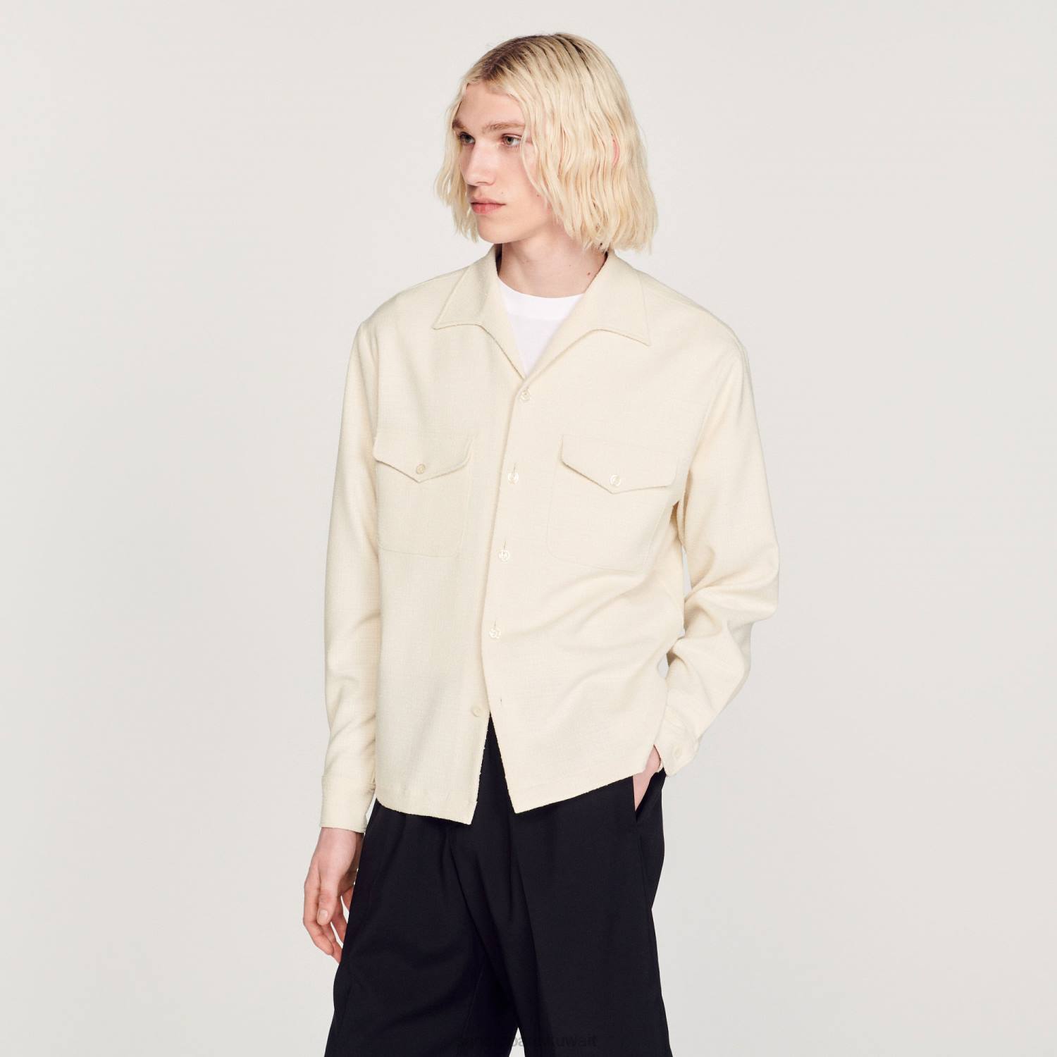 ثياب Sandro Paris قميص فضفاض أبيض رجال ZJ00708