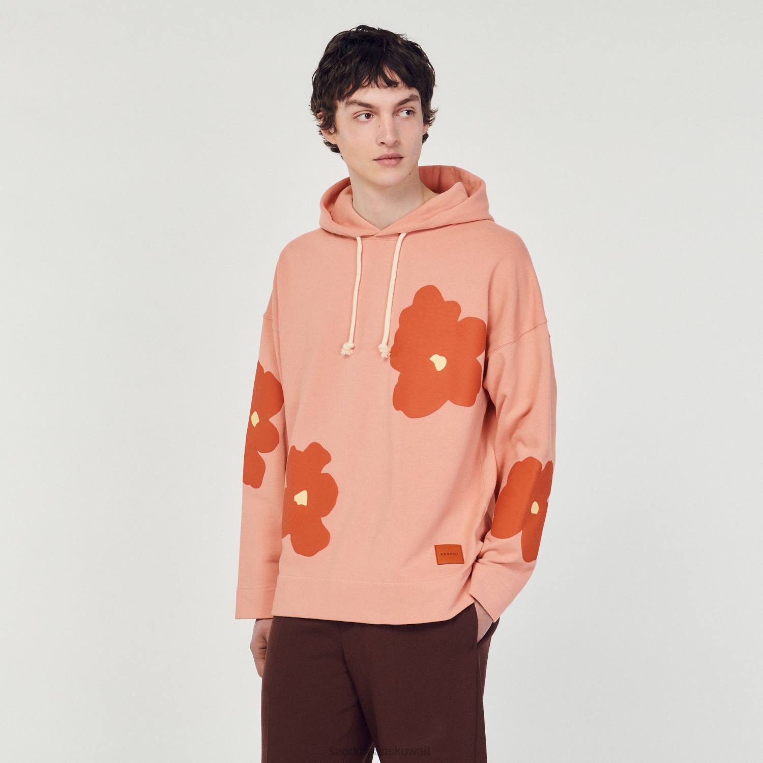 ثياب Sandro Paris هوديي نمط الأزهار لون القرنفل رجال ZJ00709