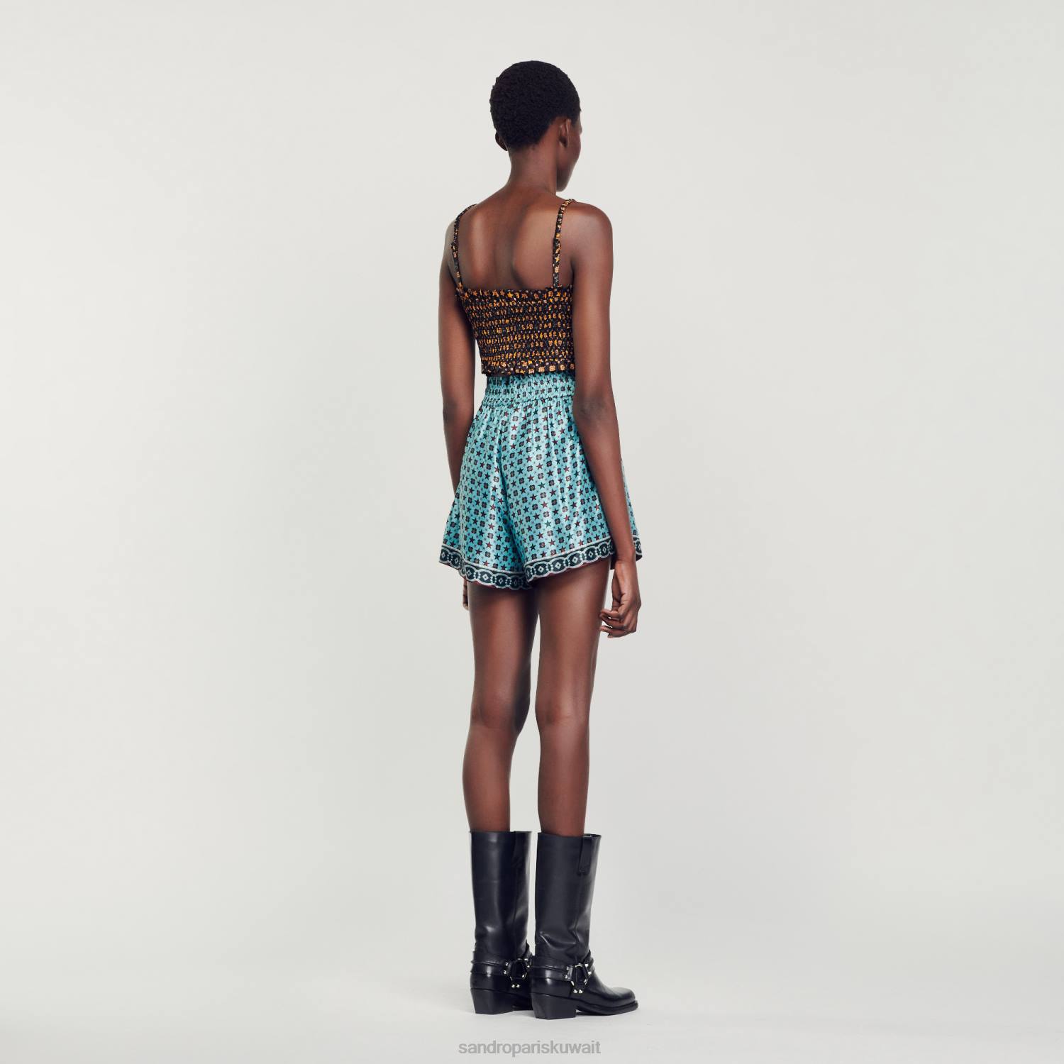 ثياب Sandro Paris اقتصاص أعلى مدخن أسود نحيف ZJ0070