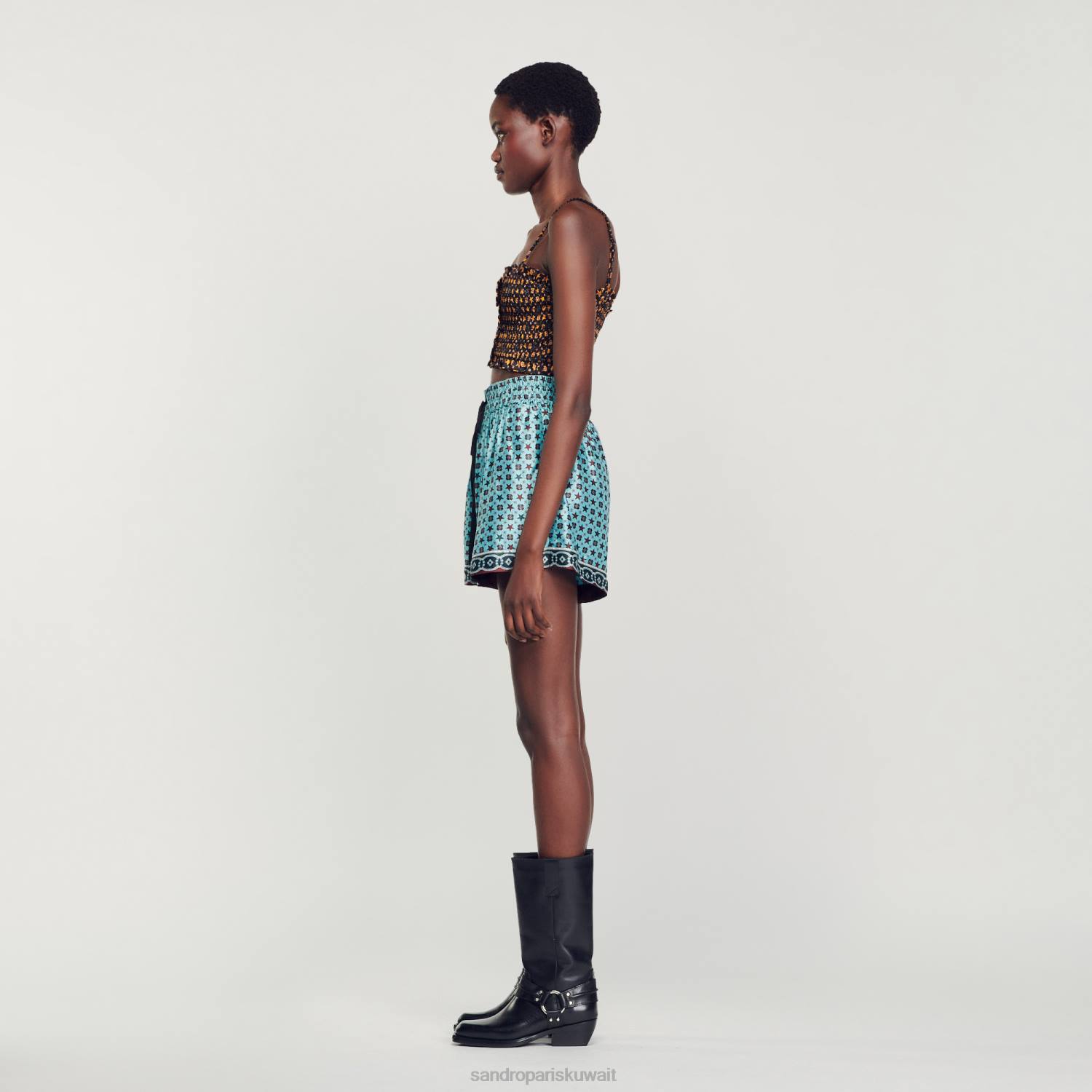 ثياب Sandro Paris اقتصاص أعلى مدخن أسود نحيف ZJ0070