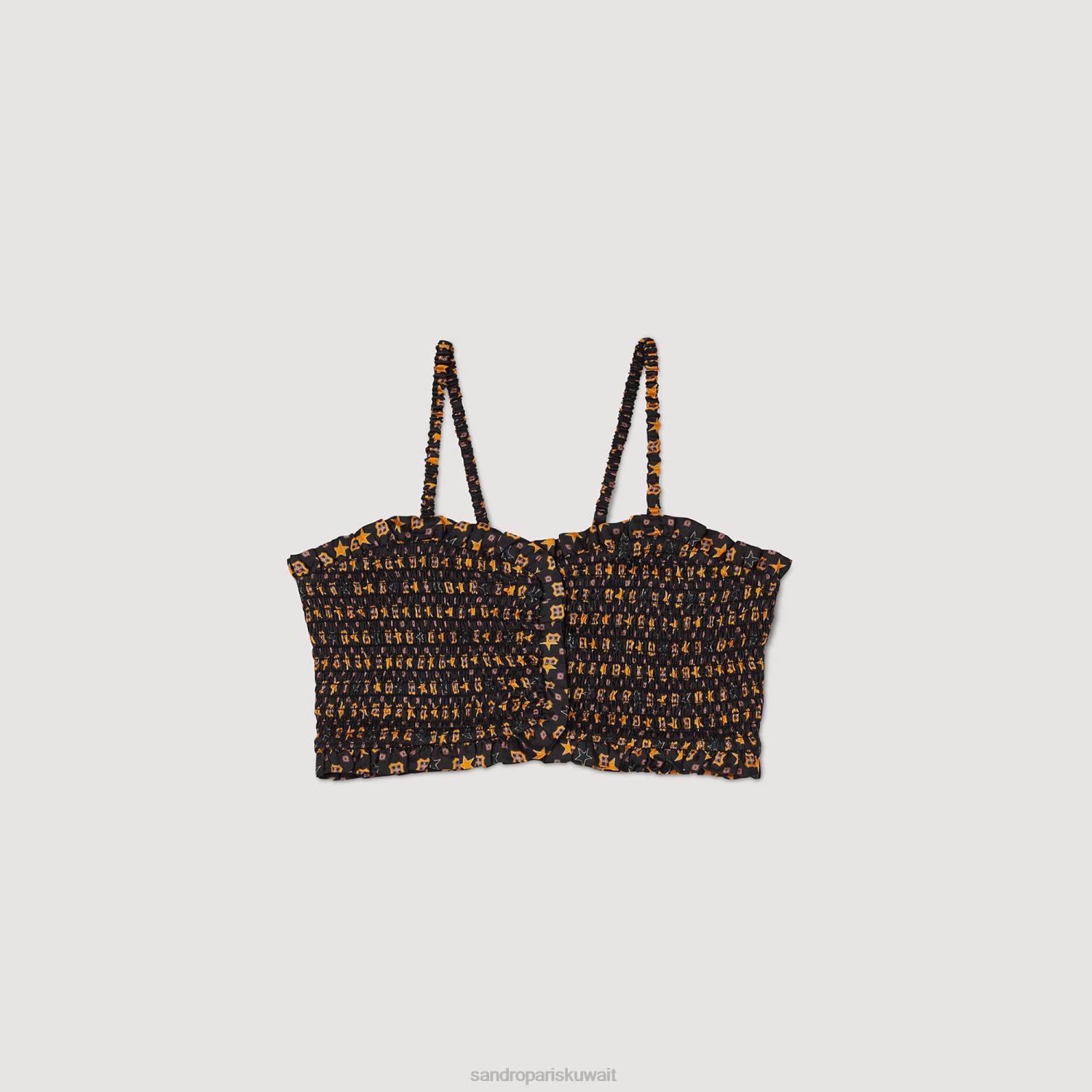 ثياب Sandro Paris اقتصاص أعلى مدخن أسود نحيف ZJ0070