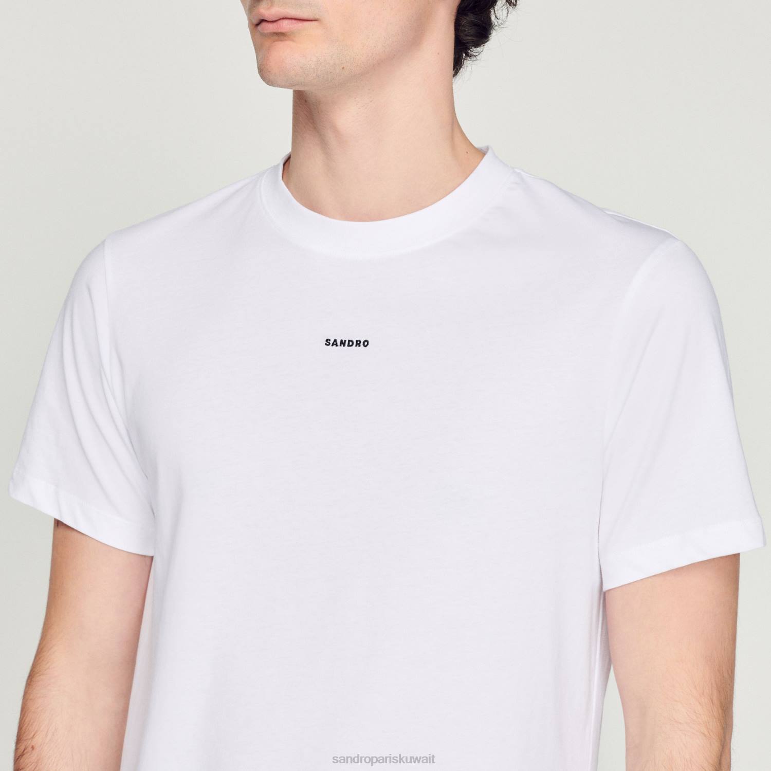 ثياب Sandro Paris تي شيرت مطرز أبيض رجال ZJ00710