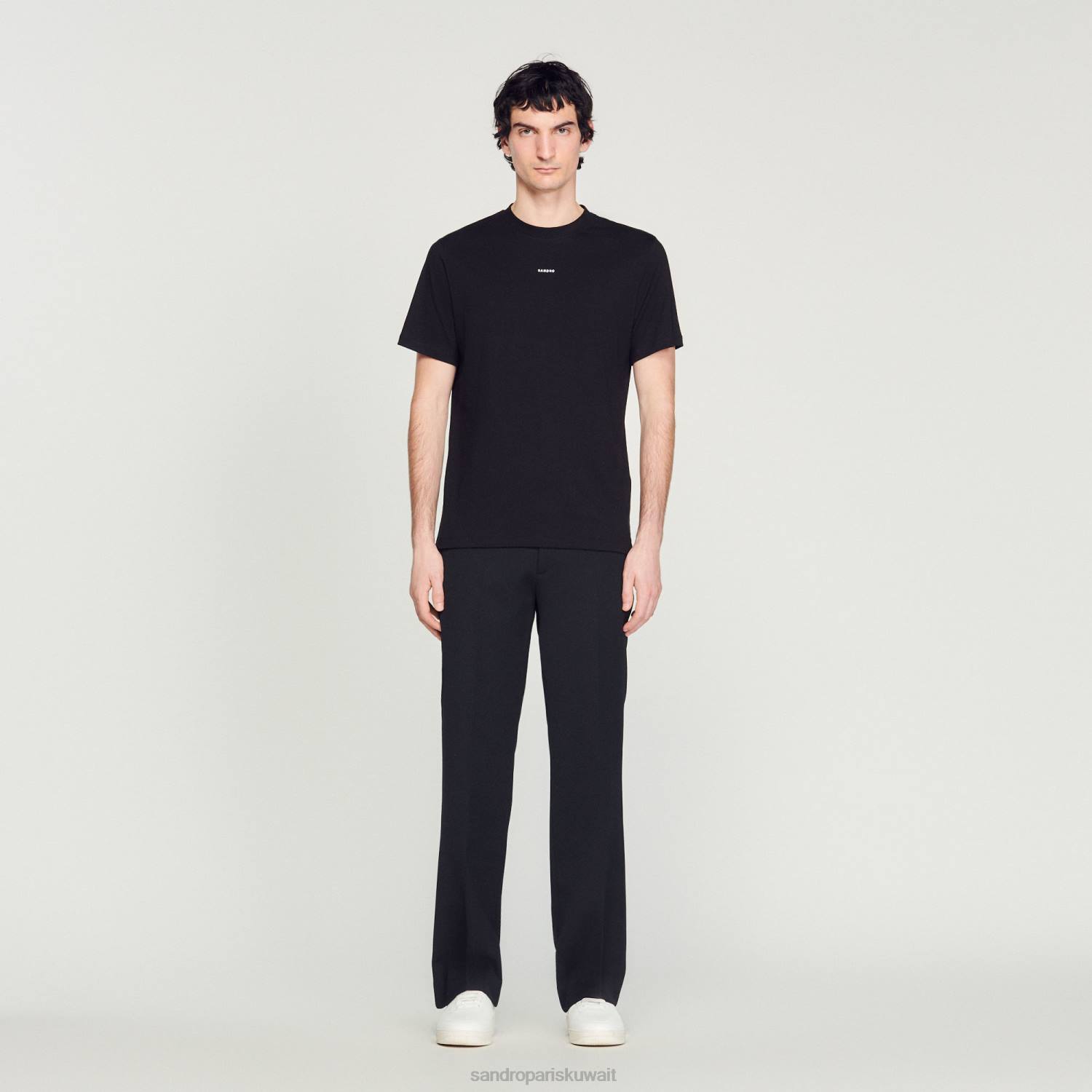 ثياب Sandro Paris تي شيرت مطرز أسود رجال ZJ00711