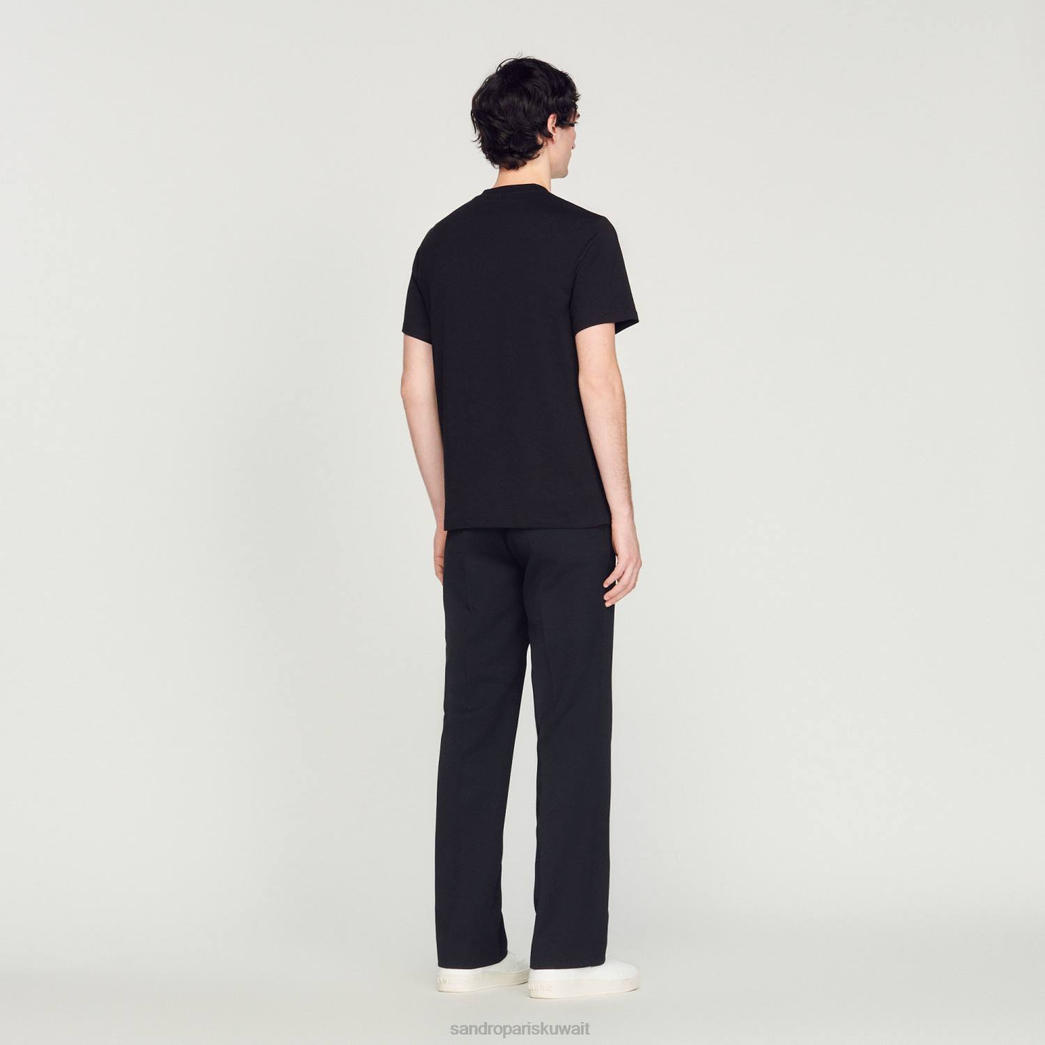 ثياب Sandro Paris تي شيرت مطرز أسود رجال ZJ00711