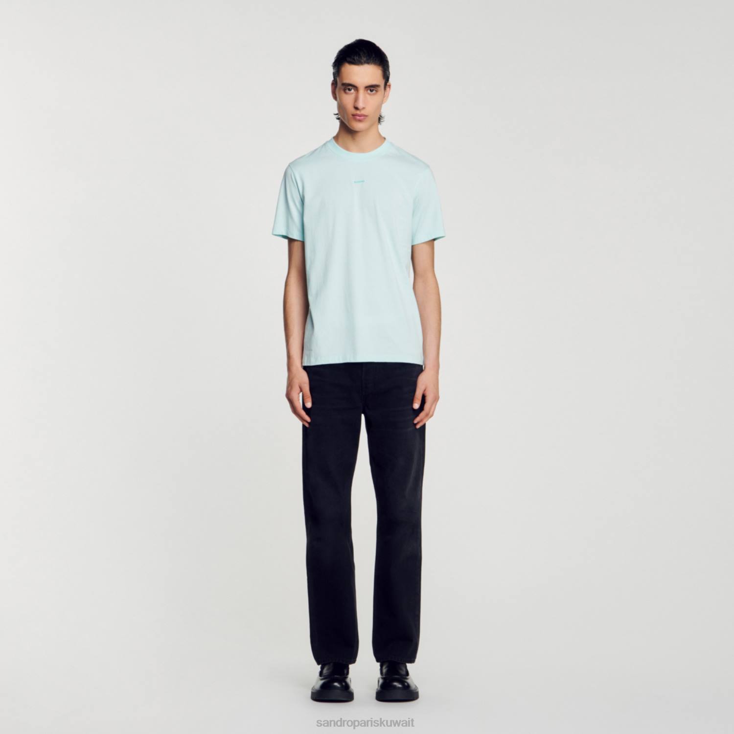 ثياب Sandro Paris تي شيرت مطرز النعناع الأزرق رجال ZJ00713