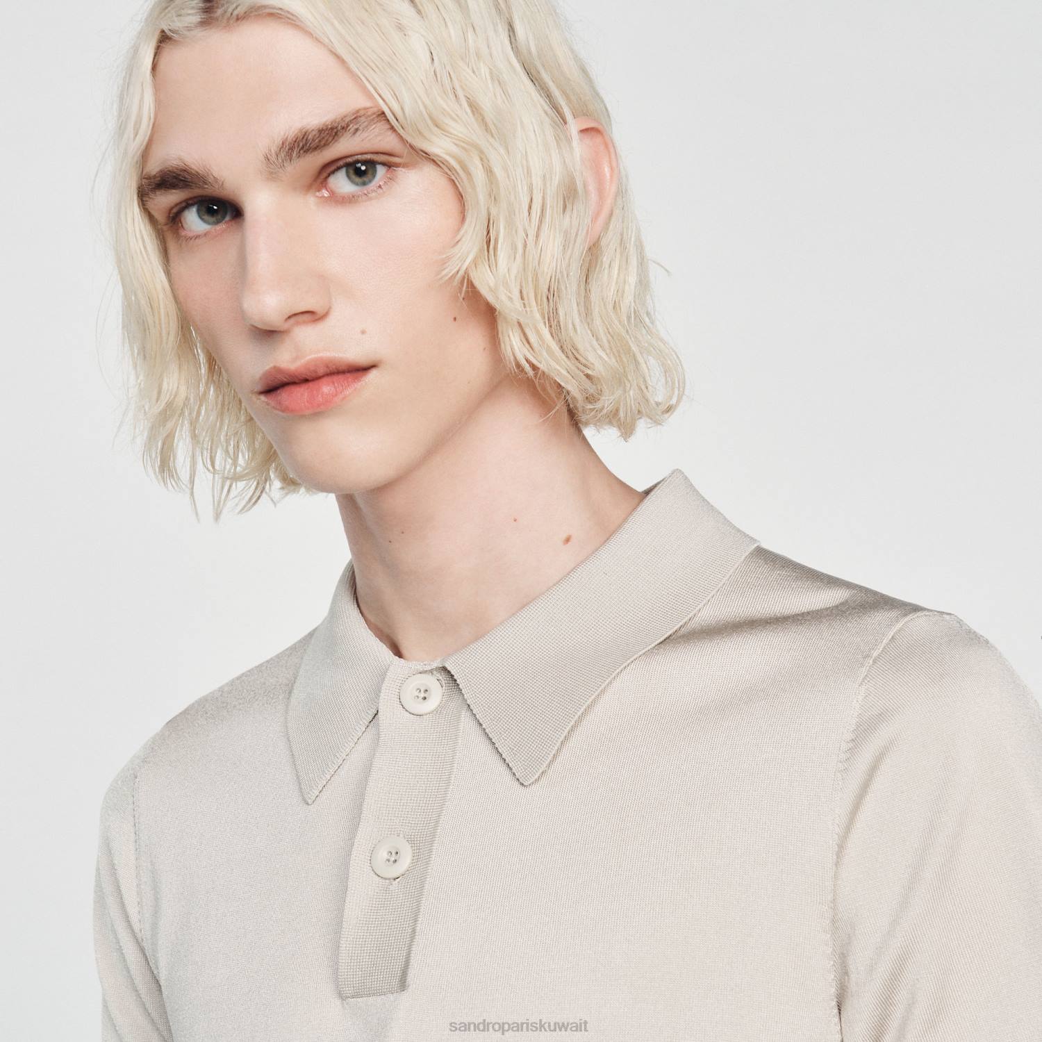 ثياب Sandro Paris قميص بولو محبوك بأكمام قصيرة لون واحد رجال ZJ00716