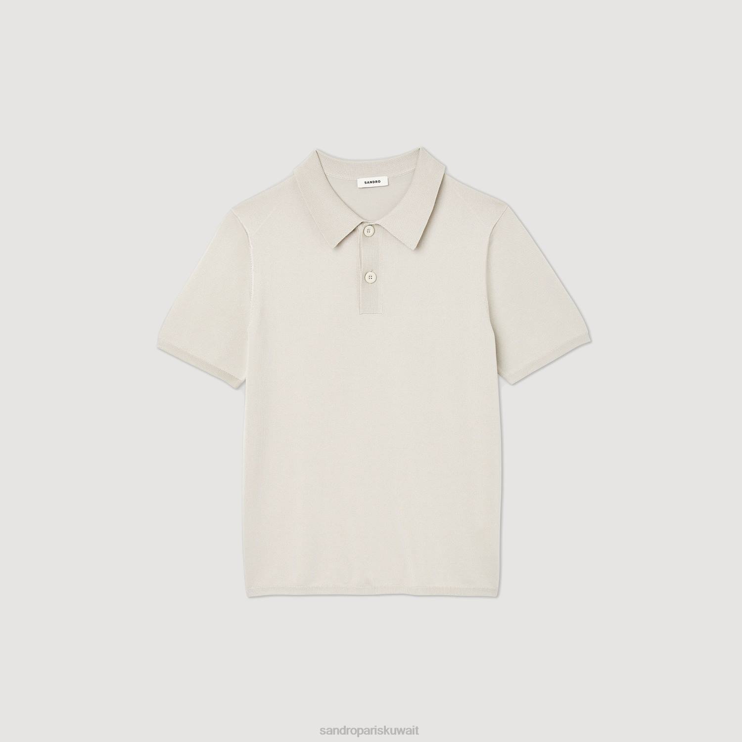 ثياب Sandro Paris قميص بولو محبوك بأكمام قصيرة لون واحد رجال ZJ00716
