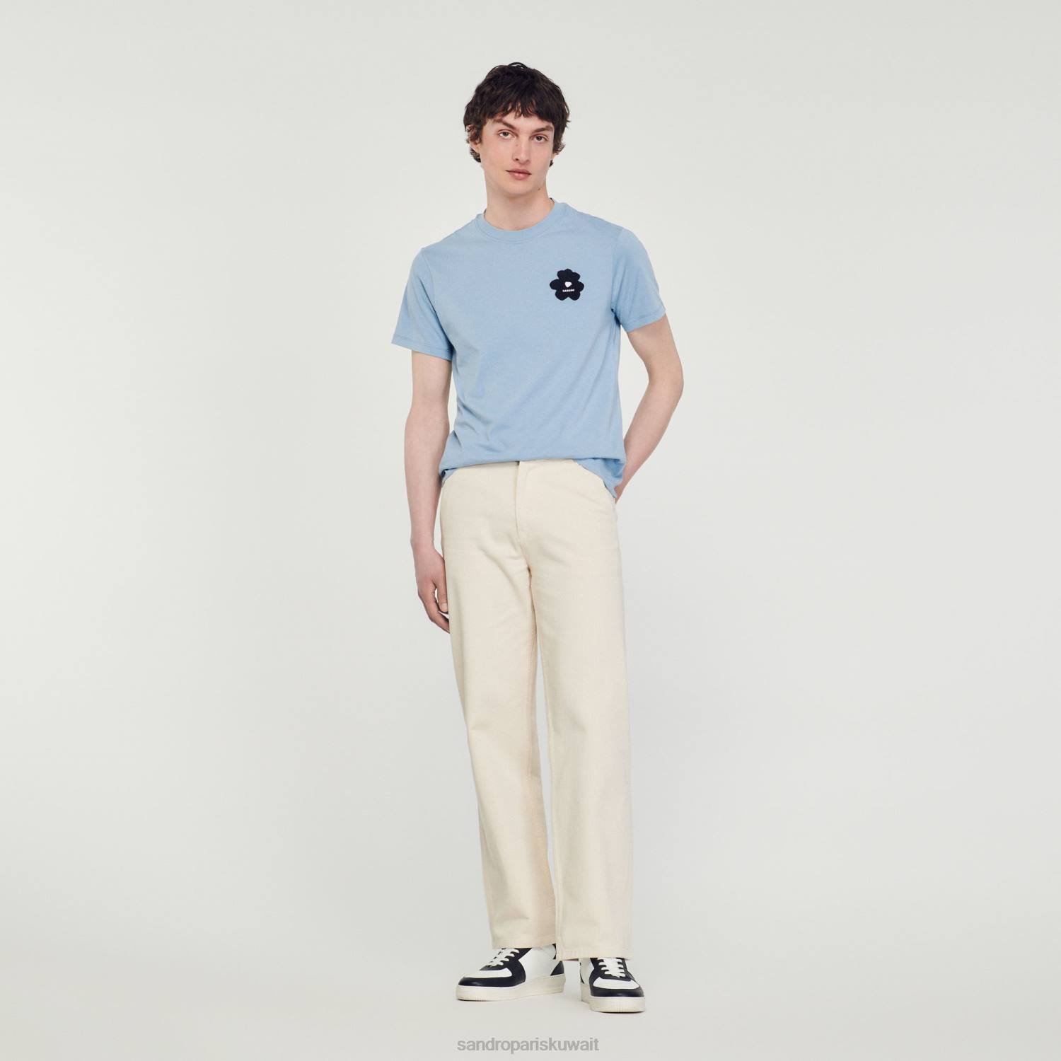 ثياب Sandro Paris تيشيرت برقعة زهور أزرق رجال ZJ00719