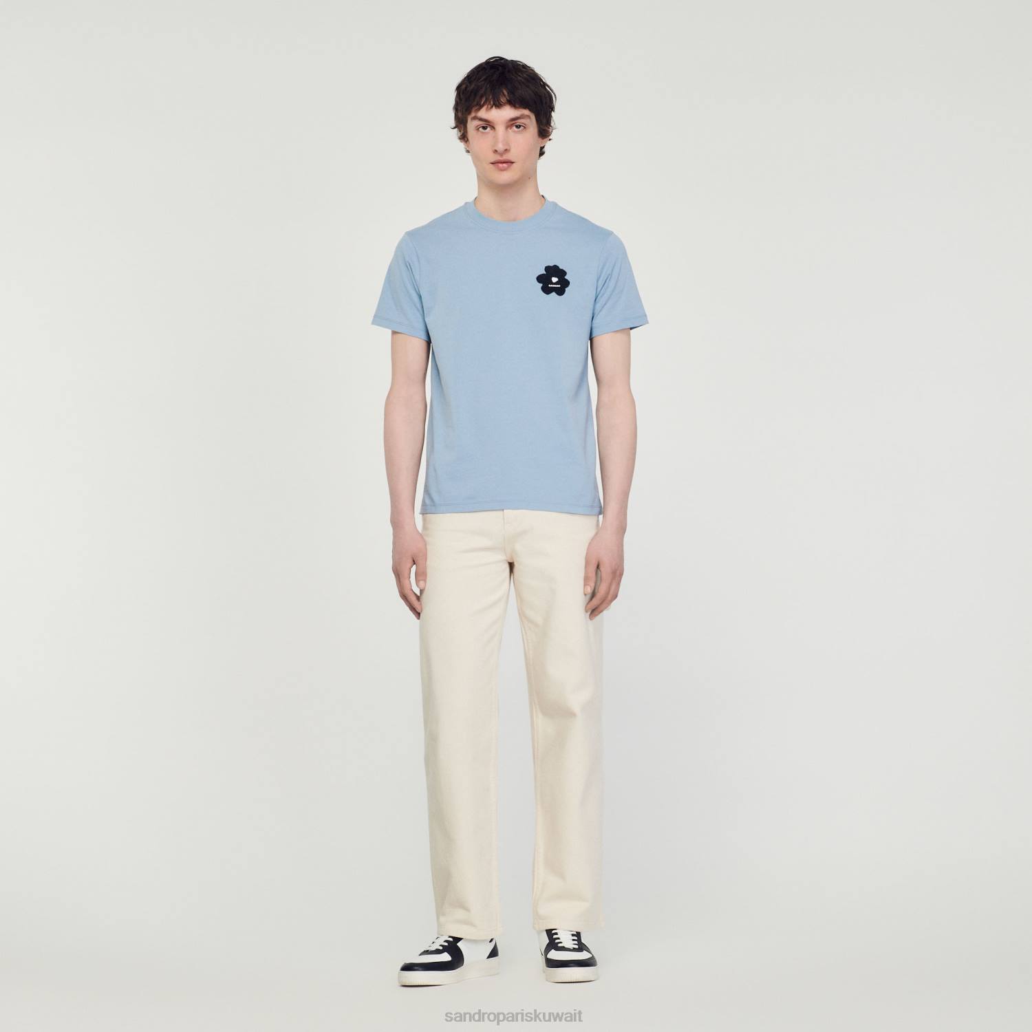 ثياب Sandro Paris تيشيرت برقعة زهور أزرق رجال ZJ00719