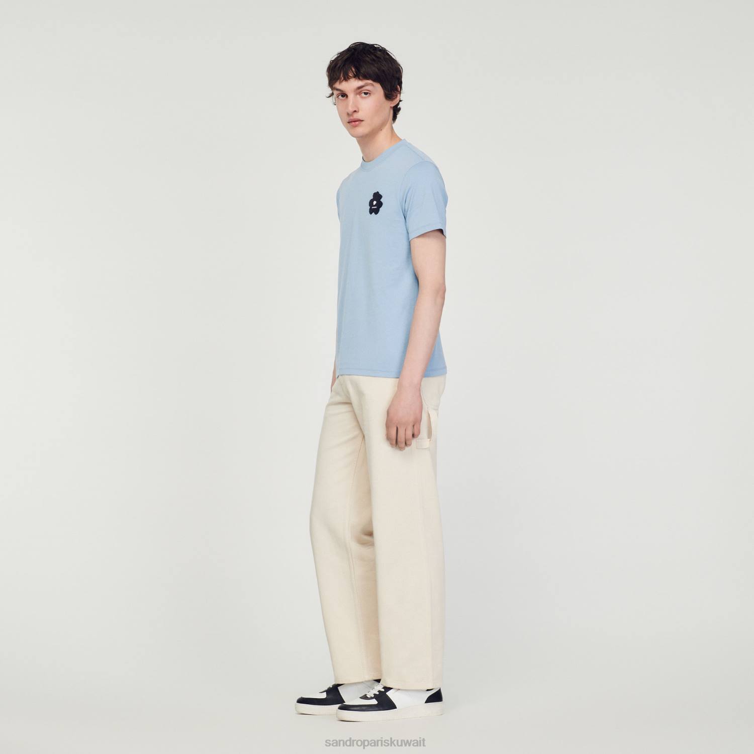 ثياب Sandro Paris تيشيرت برقعة زهور أزرق رجال ZJ00719