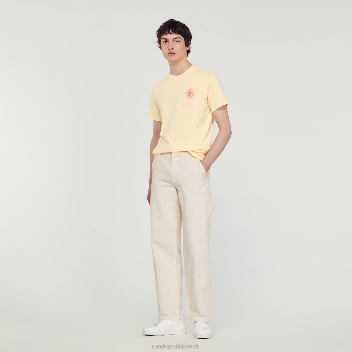 ثياب Sandro Paris تيشيرت برقعة زهور كريم رجال ZJ00720