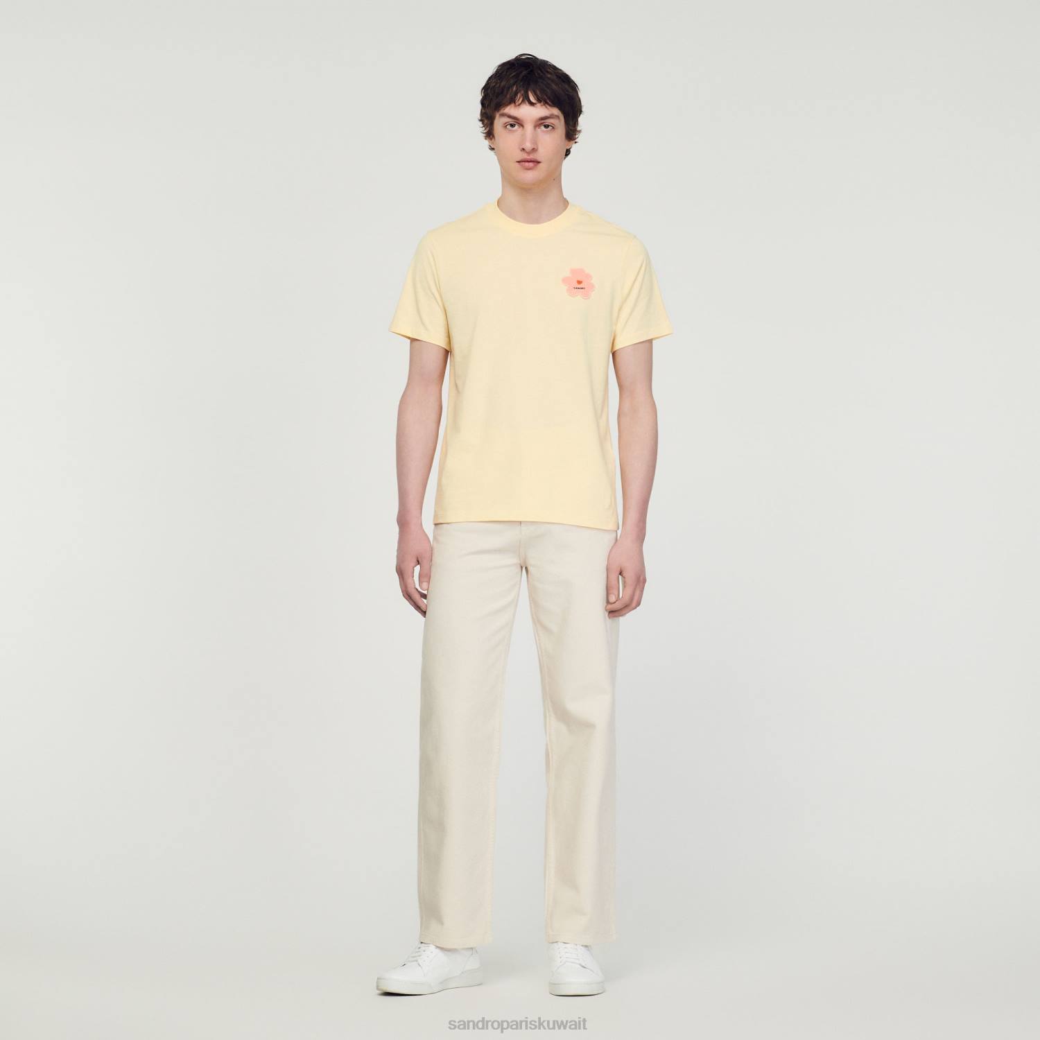 ثياب Sandro Paris تيشيرت برقعة زهور كريم رجال ZJ00720