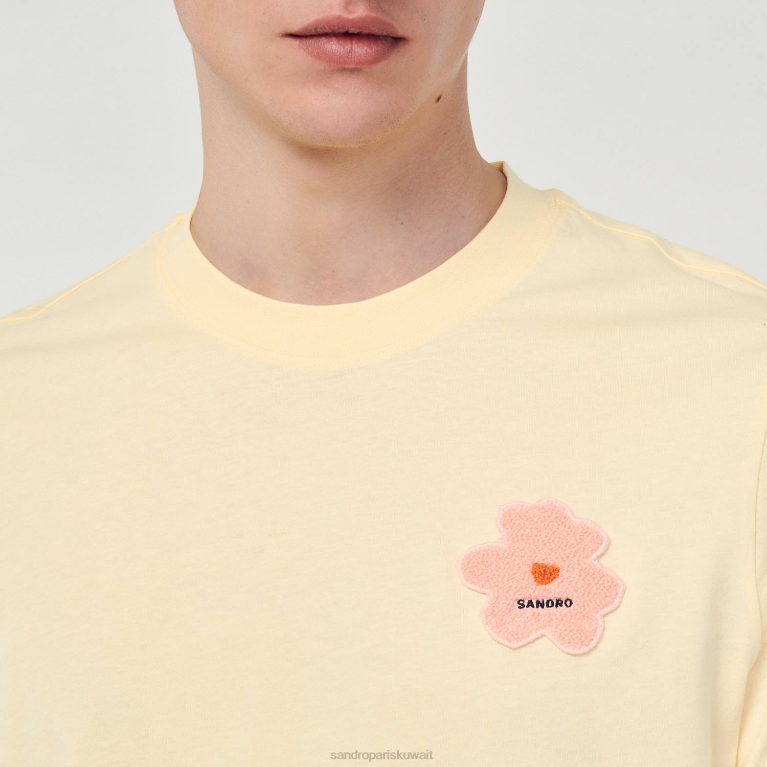 ثياب Sandro Paris تيشيرت برقعة زهور كريم رجال ZJ00720