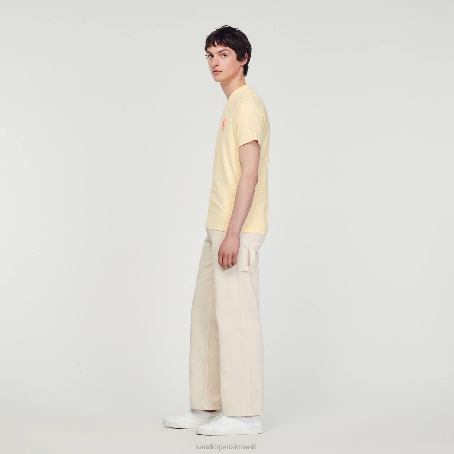 ثياب Sandro Paris تيشيرت برقعة زهور كريم رجال ZJ00720