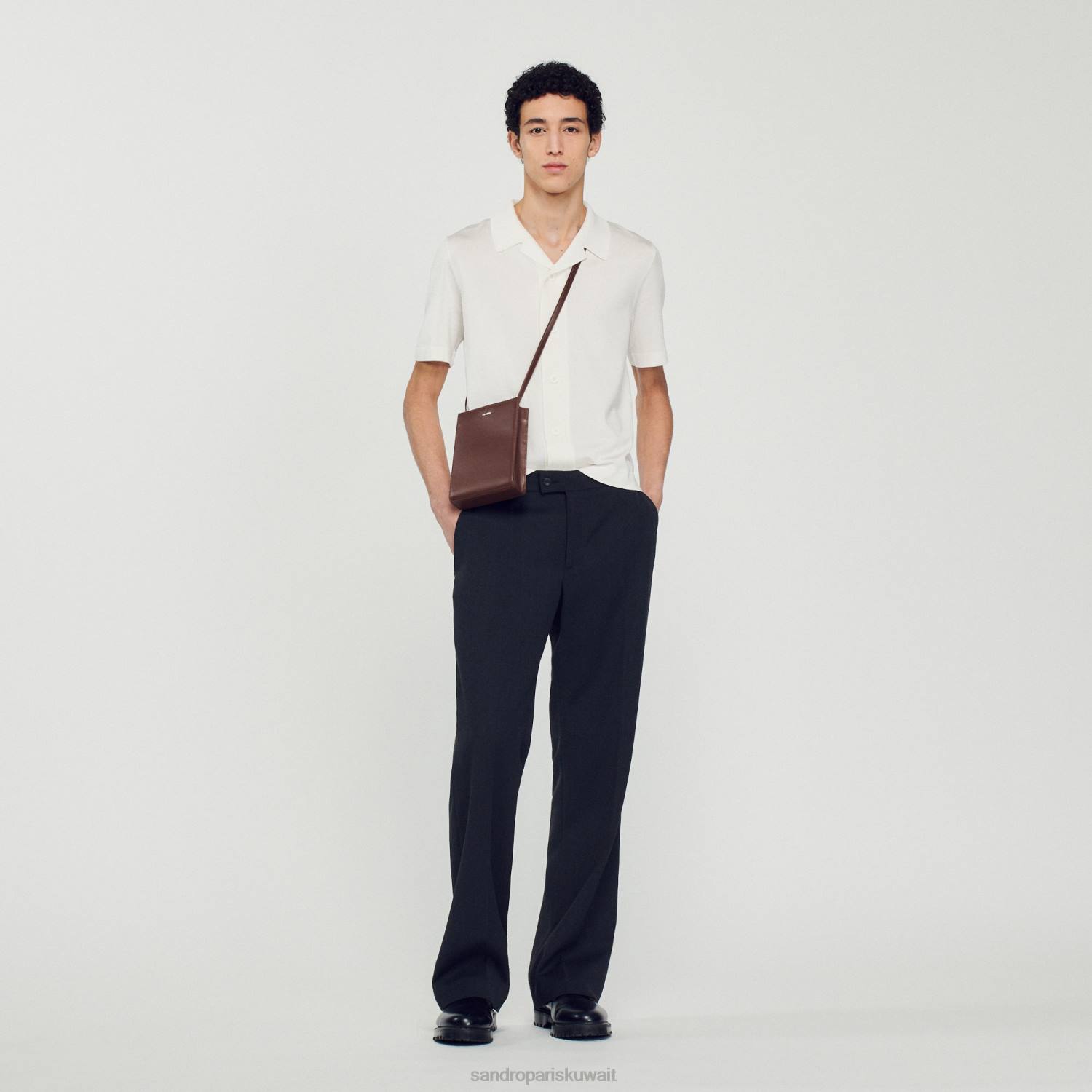 ثياب Sandro Paris قميص بأكمام قصيرة أبيض رجال ZJ00721