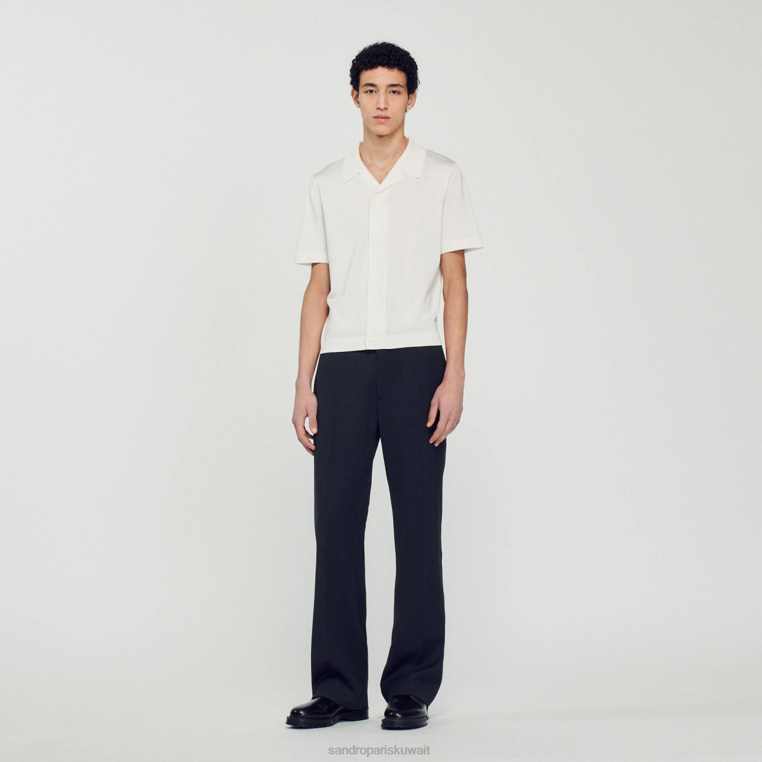 ثياب Sandro Paris قميص بأكمام قصيرة أبيض رجال ZJ00721