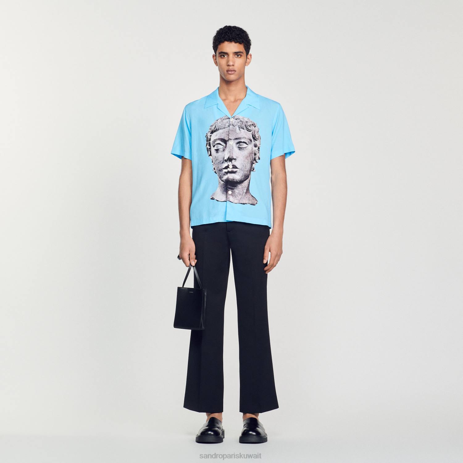 ثياب Sandro Paris قميص التمثال السماء الزرقاء رجال ZJ00722