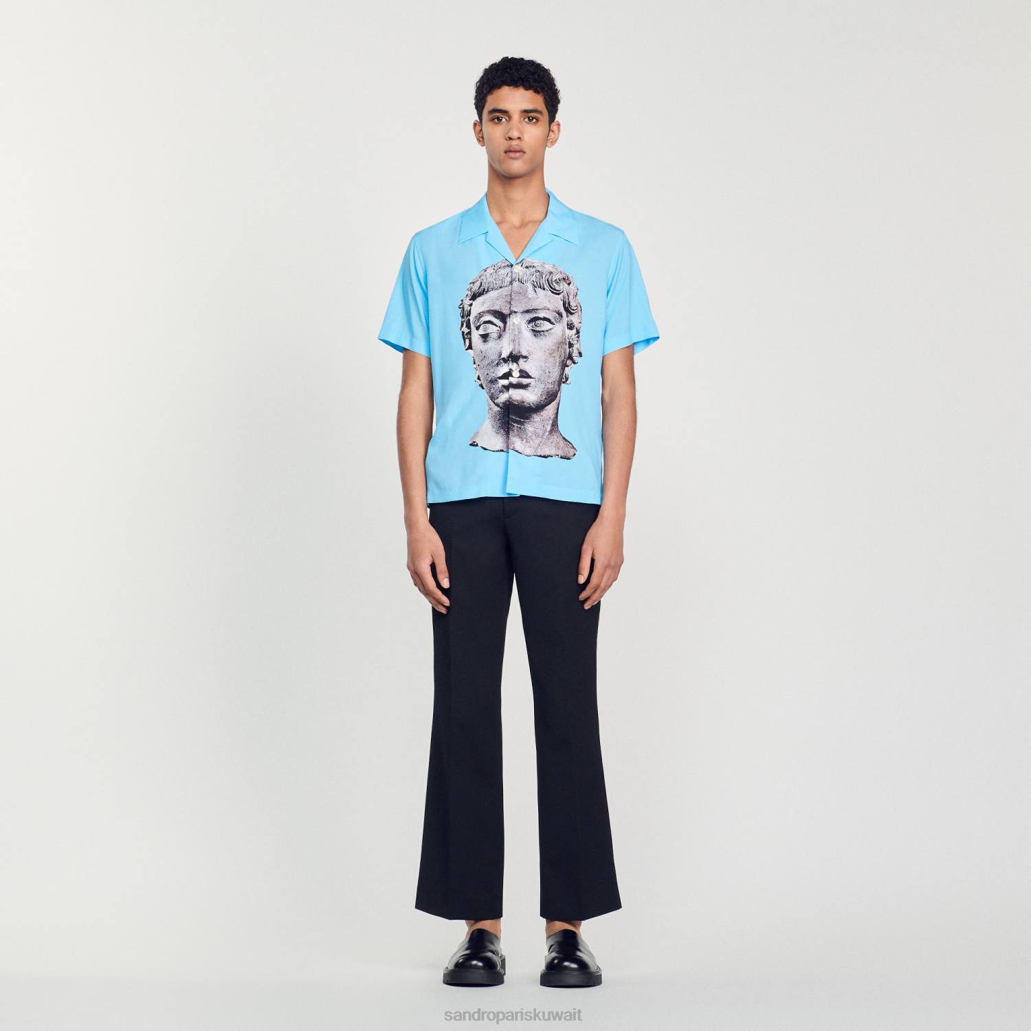 ثياب Sandro Paris قميص التمثال السماء الزرقاء رجال ZJ00722