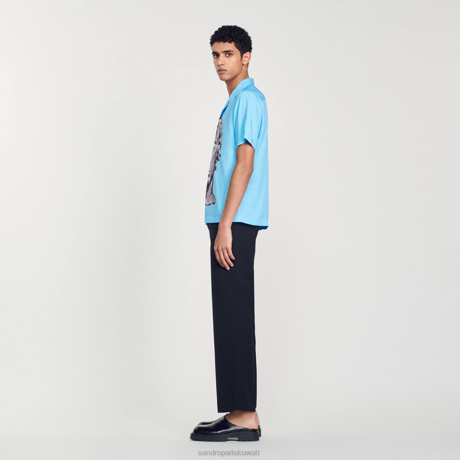 ثياب Sandro Paris قميص التمثال السماء الزرقاء رجال ZJ00722