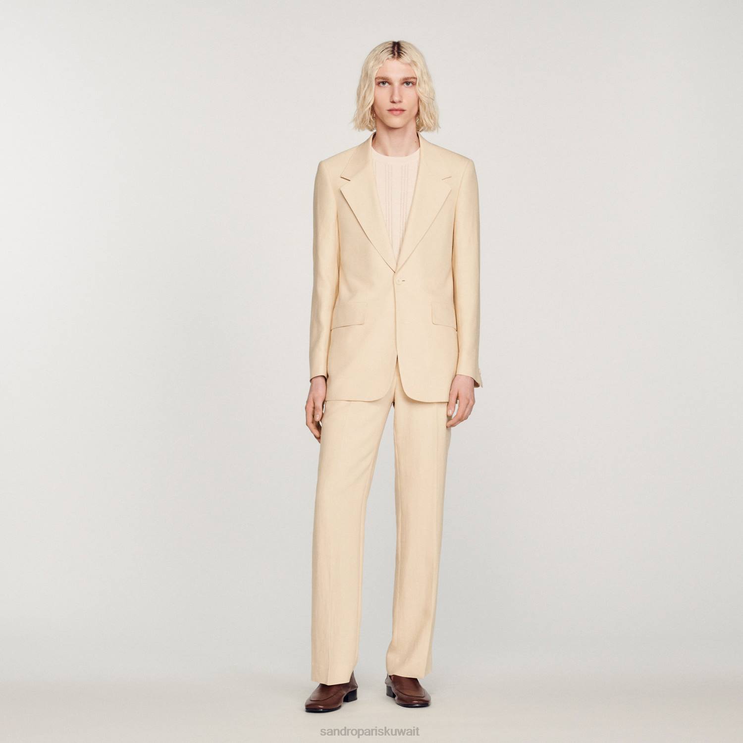 ثياب Sandro Paris سترة بدلة من الكتان بيج فاتح رجال ZJ00723