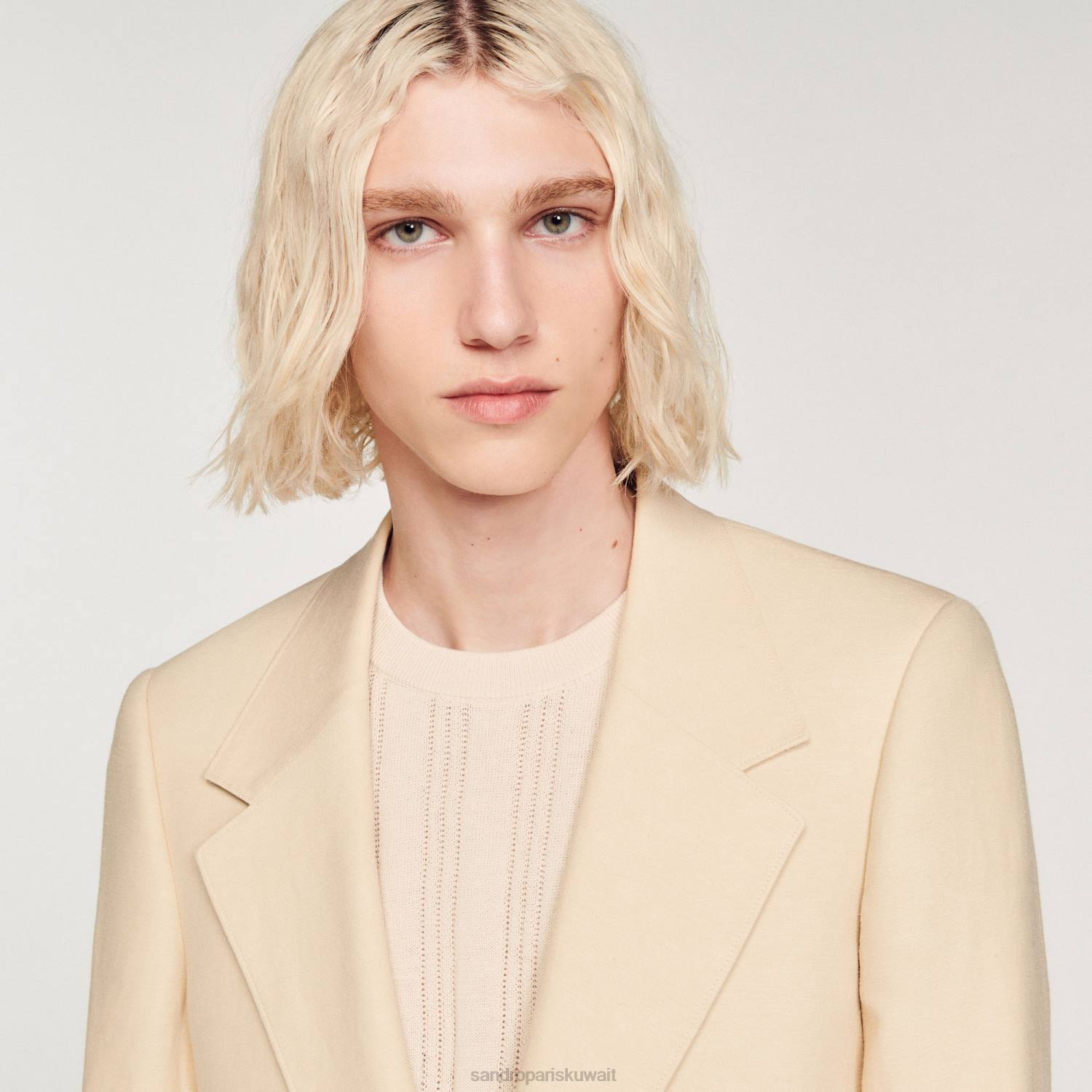 ثياب Sandro Paris سترة بدلة من الكتان بيج فاتح رجال ZJ00723