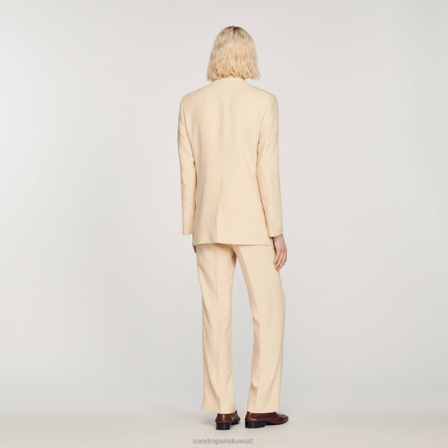 ثياب Sandro Paris سترة بدلة من الكتان بيج فاتح رجال ZJ00723