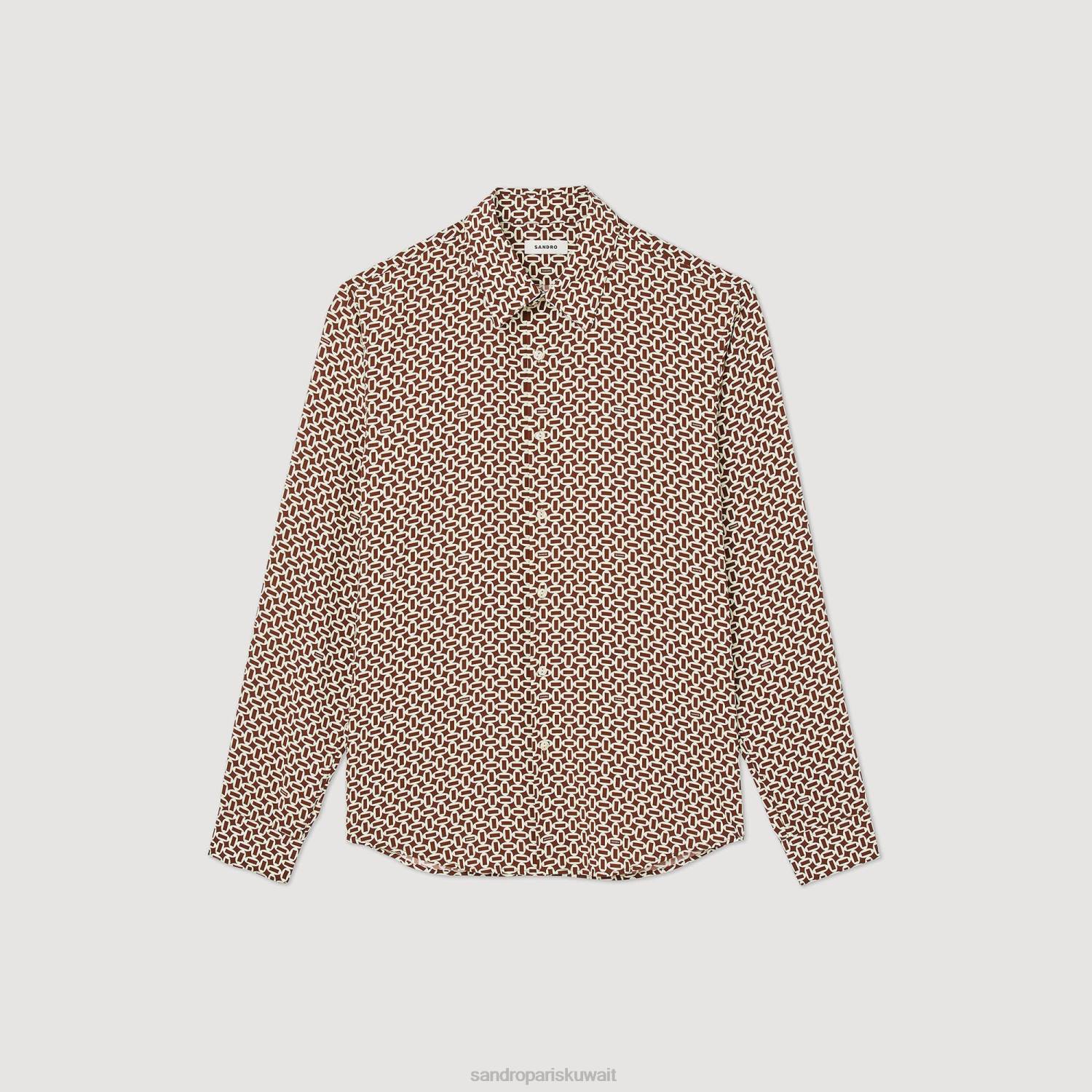 ثياب Sandro Paris قميص متدفق مطبوع لون واحد رجال ZJ00725