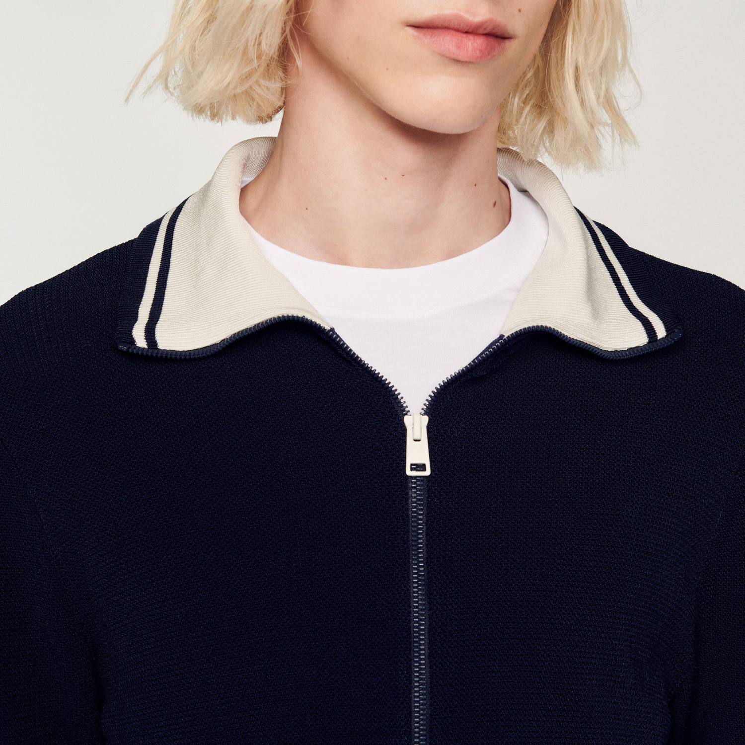 ثياب Sandro Paris سترة سستة الأزرق الداكن رجال ZJ00727