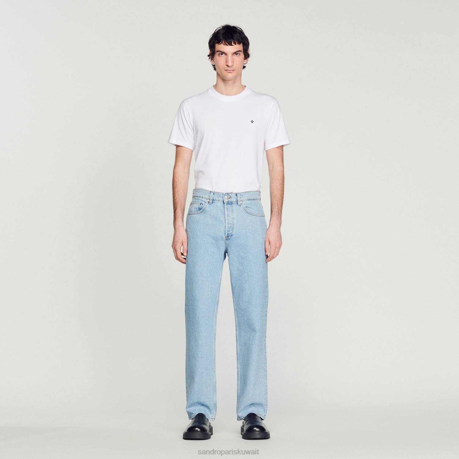 ثياب Sandro Paris جينز بقصة مستقيمة خمر أزرق رجال ZJ00729