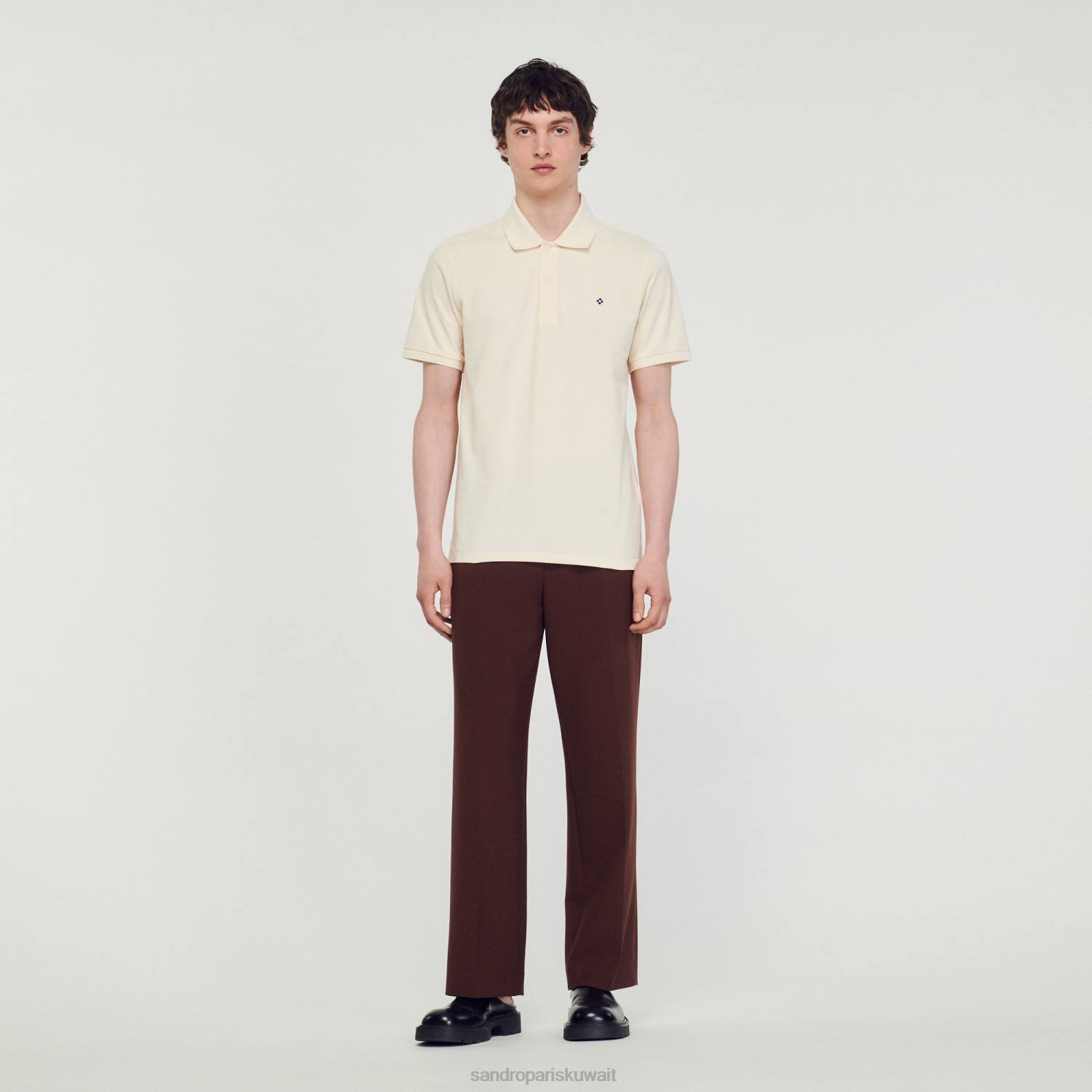 ثياب Sandro Paris قميص بولو مع رقعة متقاطعة مربعة لون واحد رجال ZJ00730