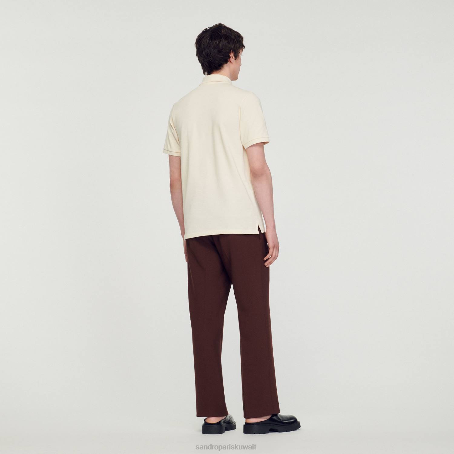 ثياب Sandro Paris قميص بولو مع رقعة متقاطعة مربعة لون واحد رجال ZJ00730