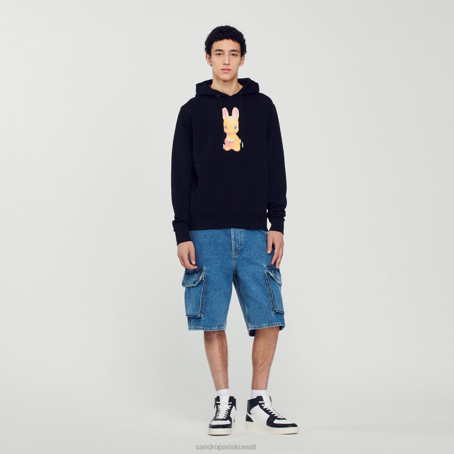 ثياب Sandro Paris هوديي بطبعة أرنب أسود رجال ZJ00731
