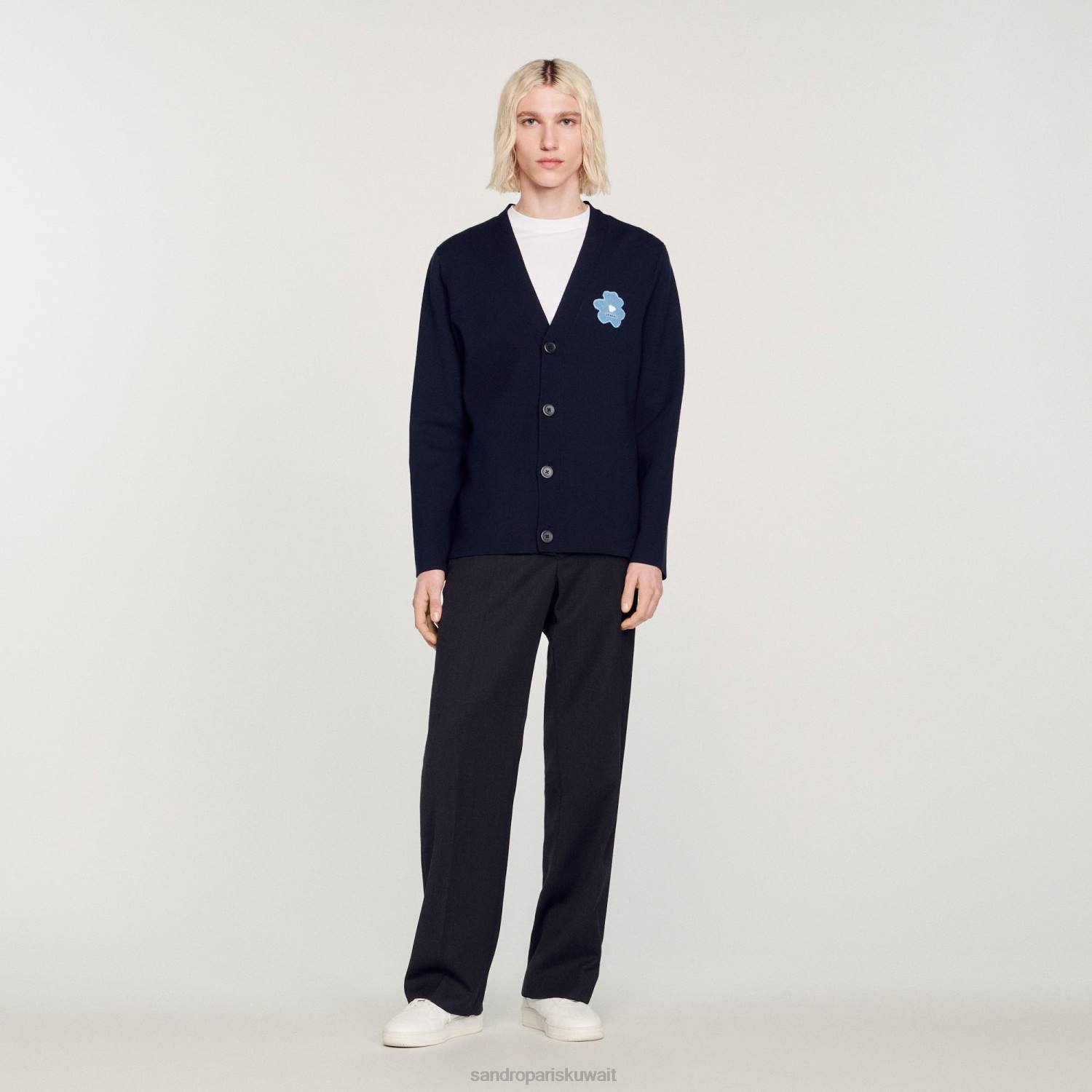 ثياب Sandro Paris سترة رقعة الزهرة الأزرق الداكن رجال ZJ00732