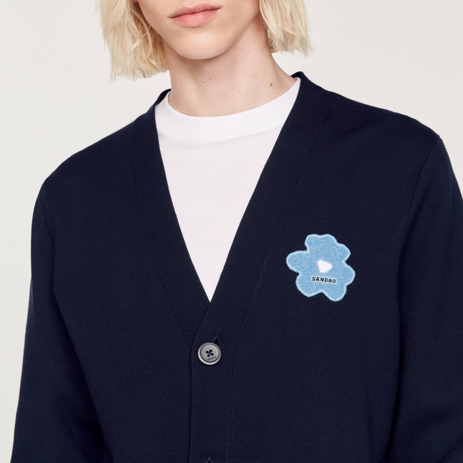 ثياب Sandro Paris سترة رقعة الزهرة الأزرق الداكن رجال ZJ00732