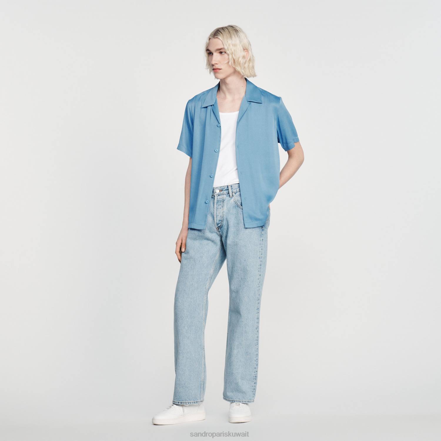 ثياب Sandro Paris قميص بأكمام قصيرة لون واحد رجال ZJ00734