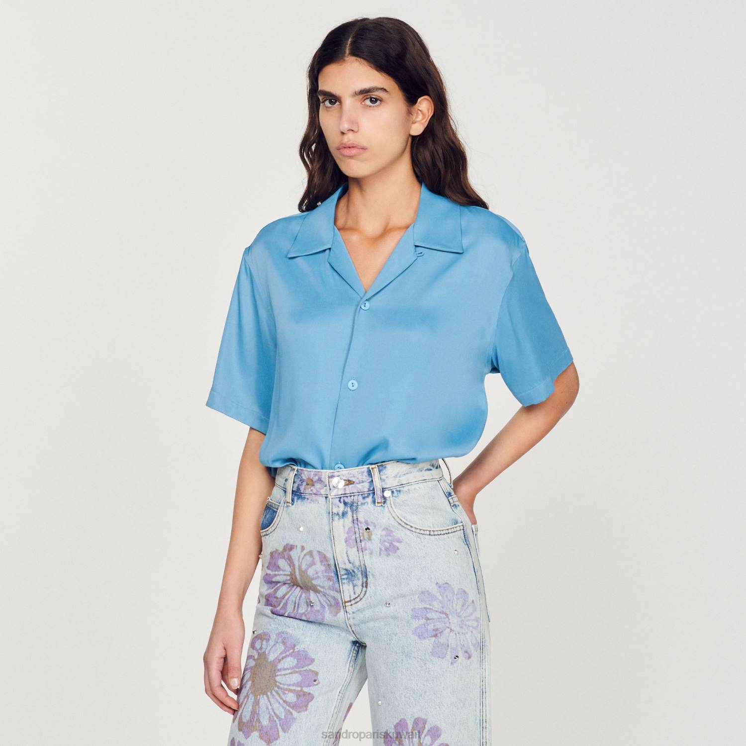 ثياب Sandro Paris قميص بأكمام قصيرة لون واحد رجال ZJ00734