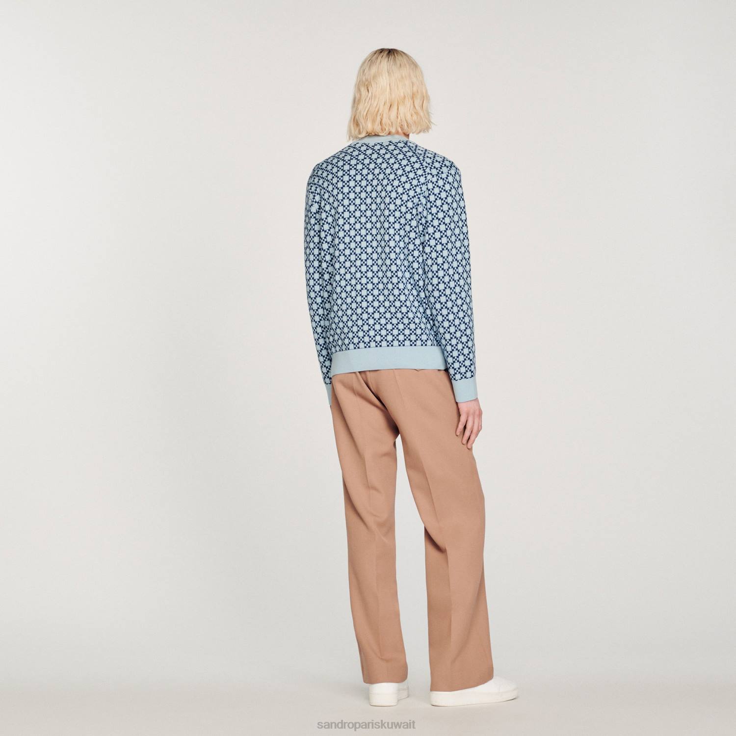 ثياب Sandro Paris سترة جاكار مربعة متقاطعة أزرق رجال ZJ00735