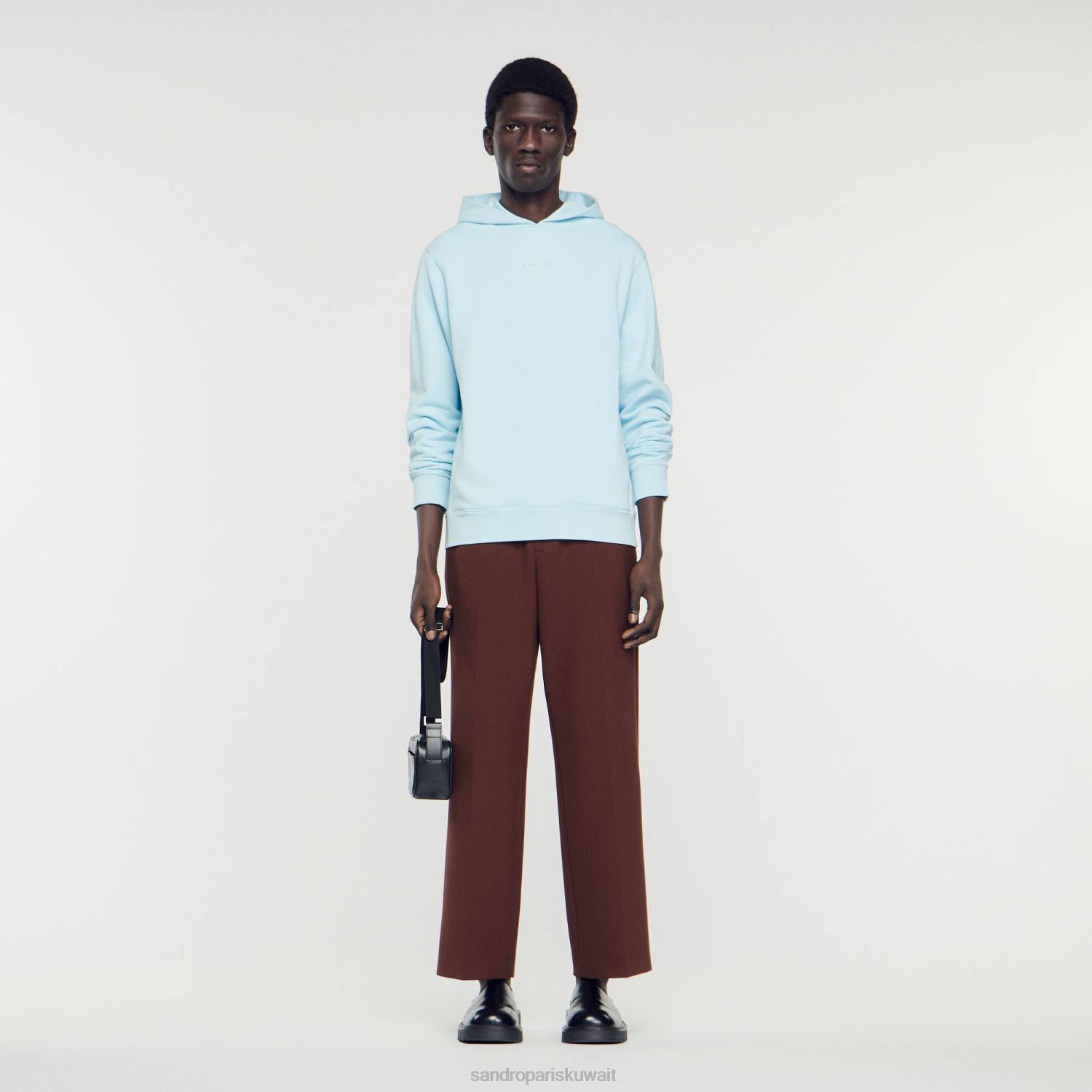 ثياب Sandro Paris سترة مقنعين مع شعار المطاط لون واحد رجال ZJ00738